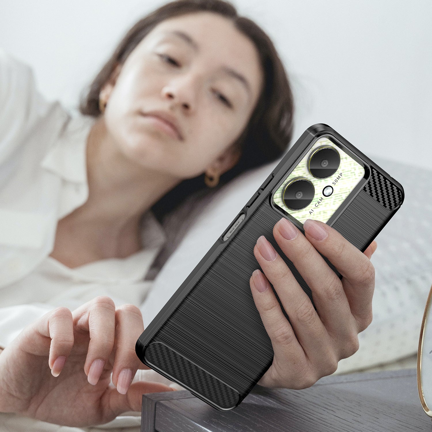 Xiaomi Poco C65 Carbon Fibre TPU Case Slim Shockproof Cover Black
