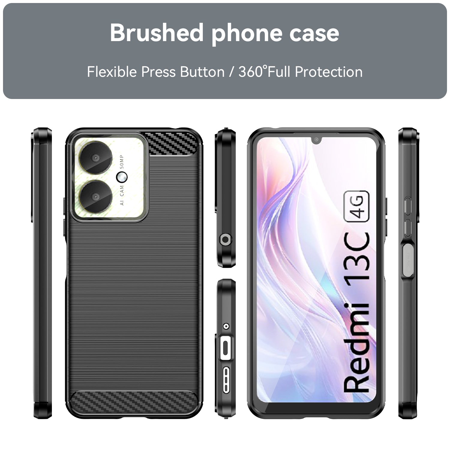 Xiaomi Poco C65 Carbon Fibre TPU Case Slim Shockproof Cover Black