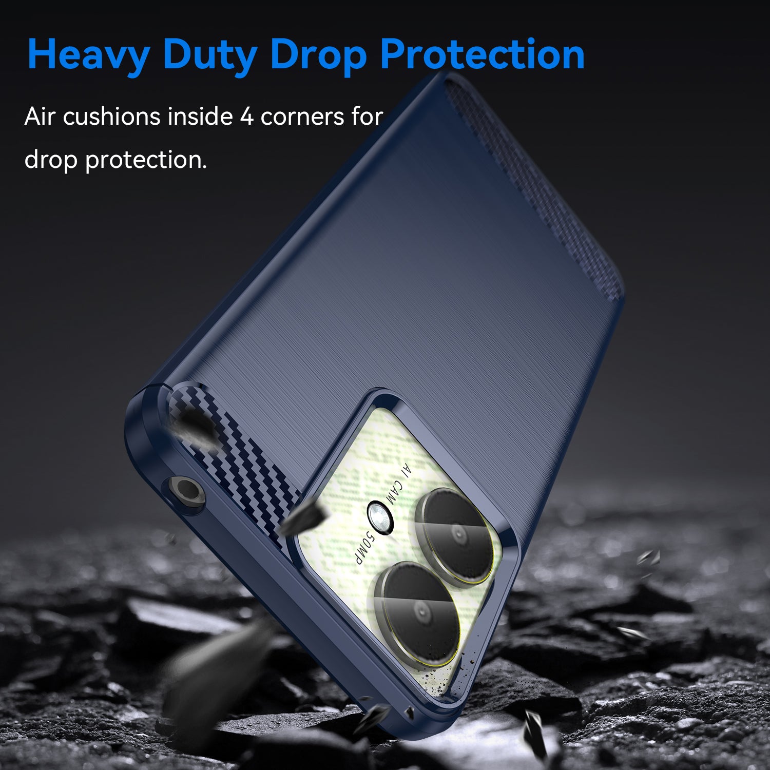 Xiaomi Poco C65 Carbon Fibre TPU Case Slim Shockproof Cover Navy