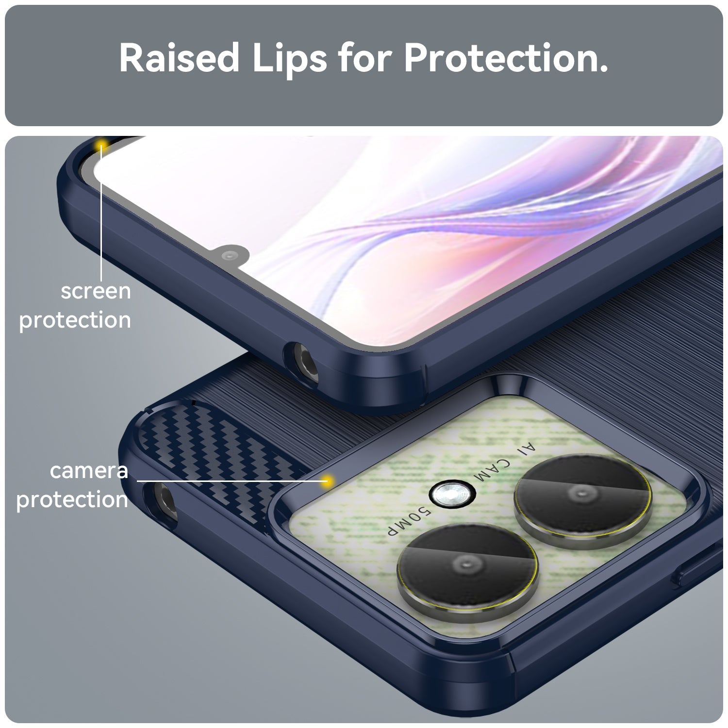 Xiaomi Poco C65 Carbon Fibre TPU Case Slim Shockproof Cover Navy