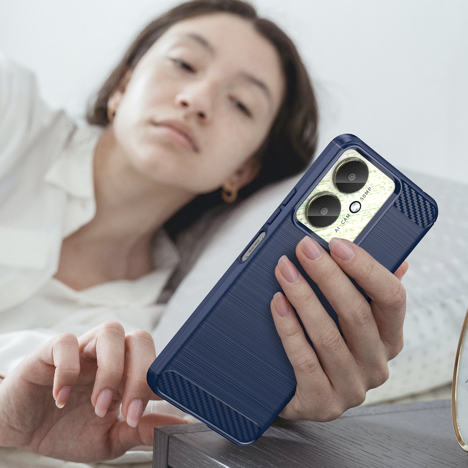 Xiaomi Poco C65 Carbon Fibre TPU Case Slim Shockproof Cover Navy