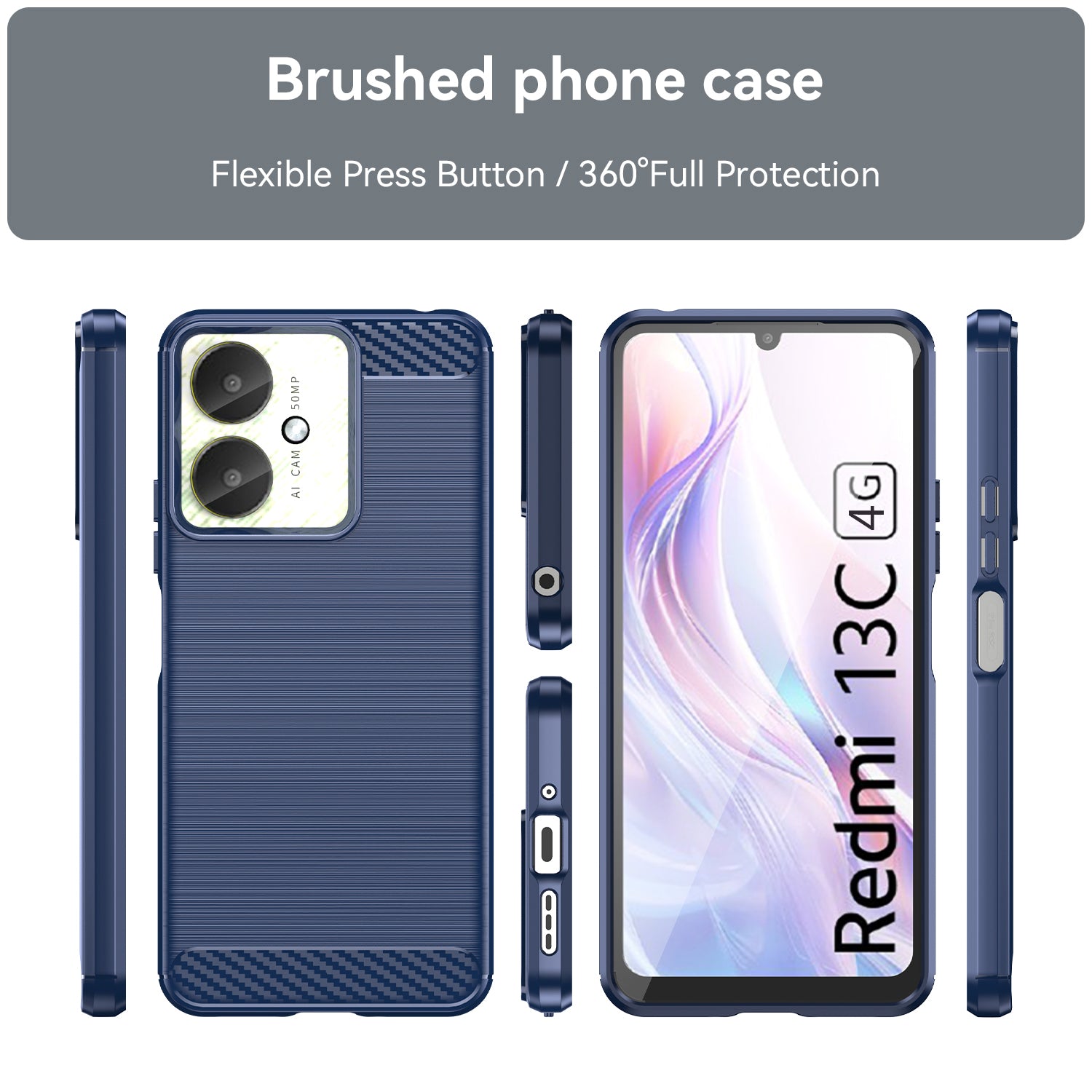 Xiaomi Poco C65 Carbon Fibre TPU Case Slim Shockproof Cover Navy