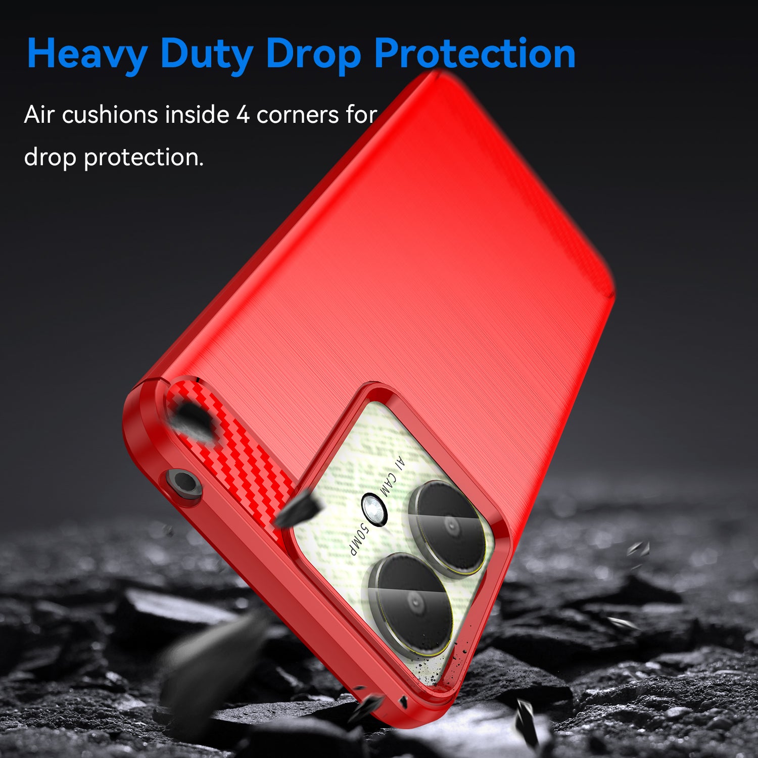 Xiaomi Poco C65 Carbon Fibre TPU Case Slim Shockproof Cover Red