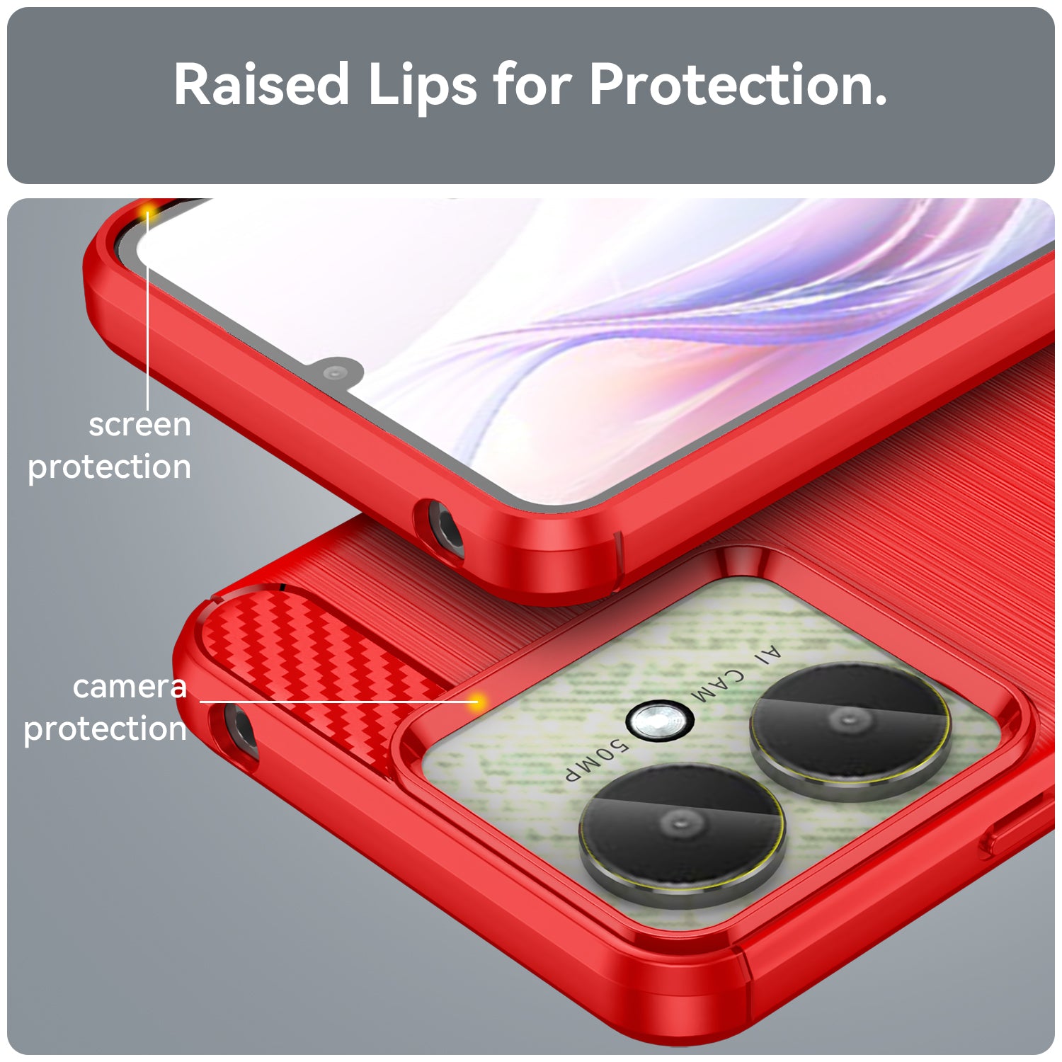 Xiaomi Poco C65 Carbon Fibre TPU Case Slim Shockproof Cover Red