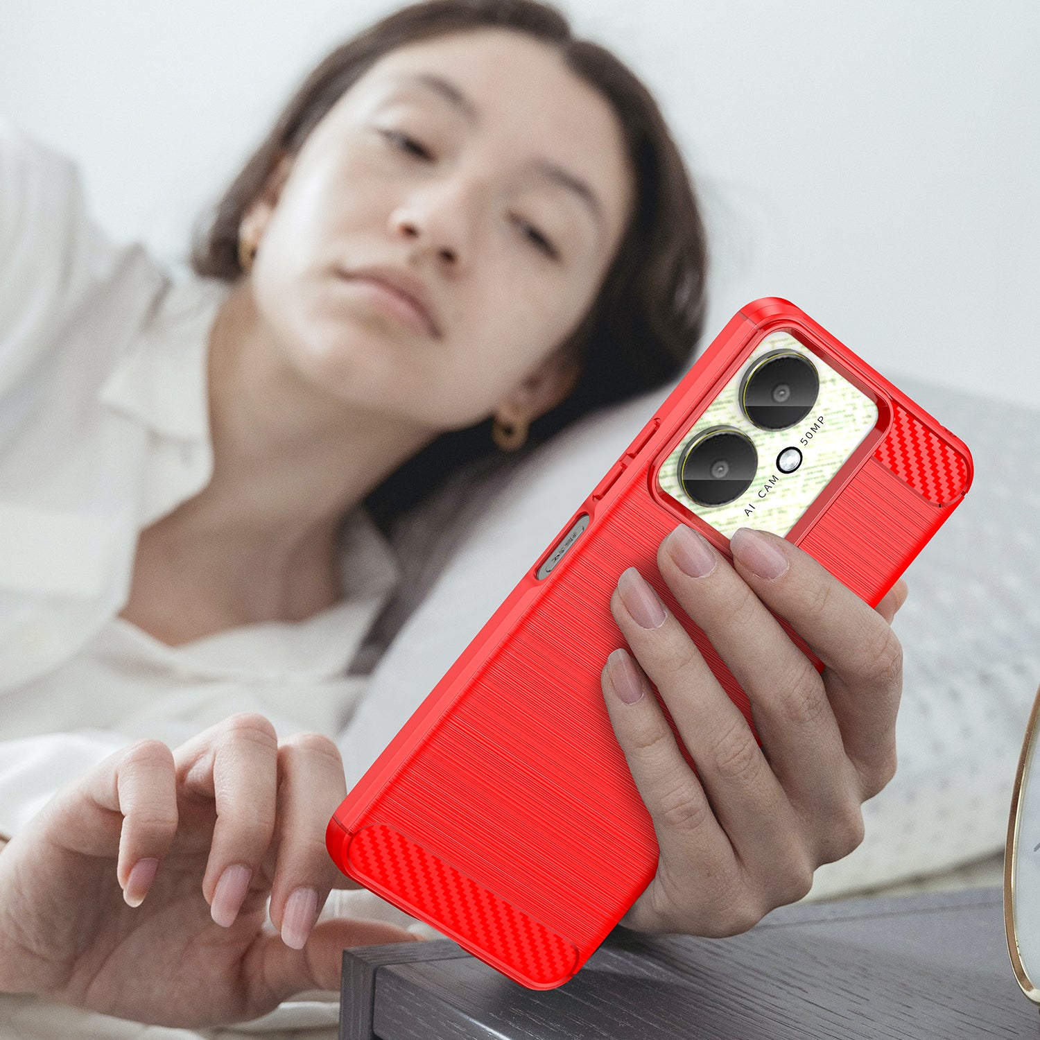 Xiaomi Poco C65 Carbon Fibre TPU Case Slim Shockproof Cover Red