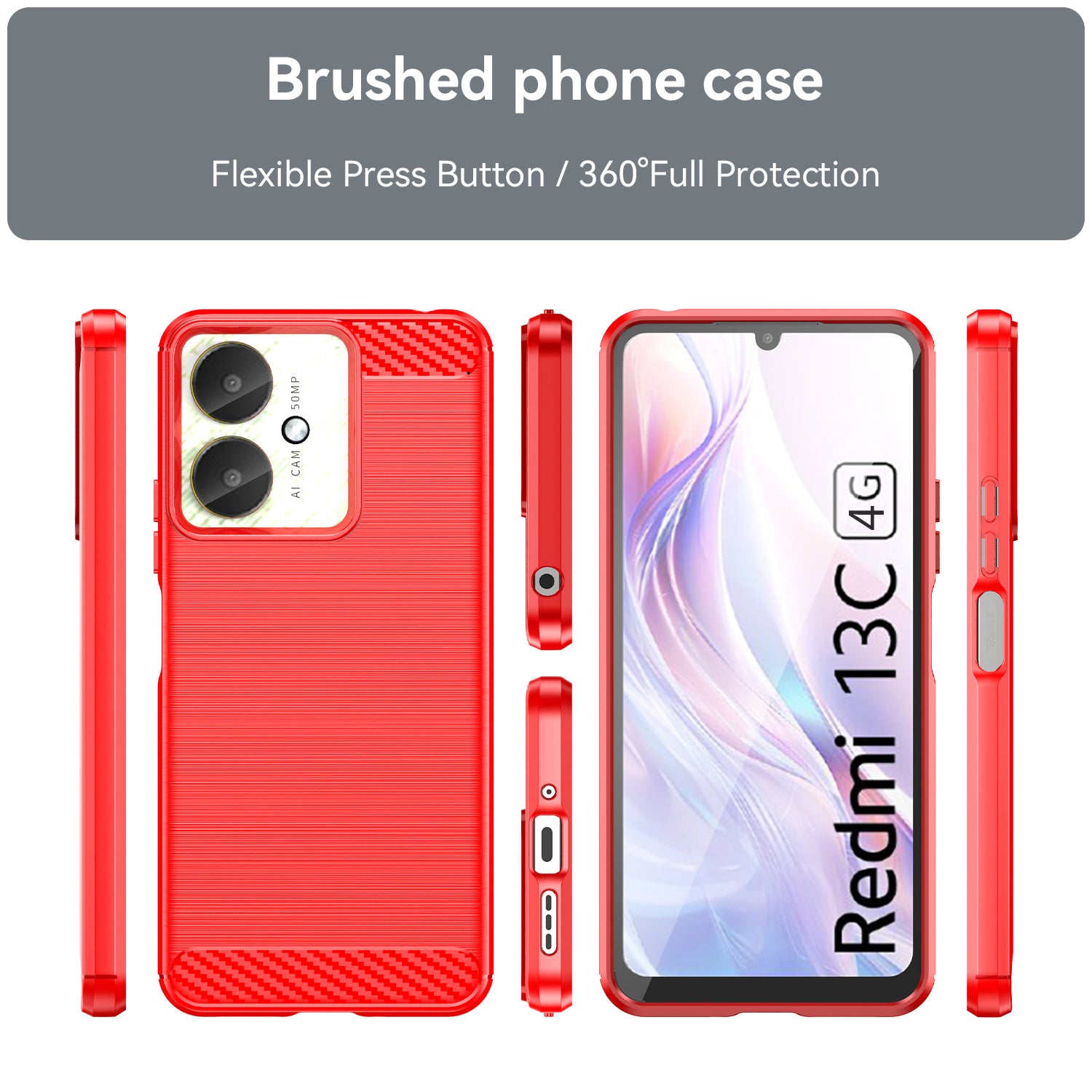 Xiaomi Poco C65 Carbon Fibre TPU Case Slim Shockproof Cover Red