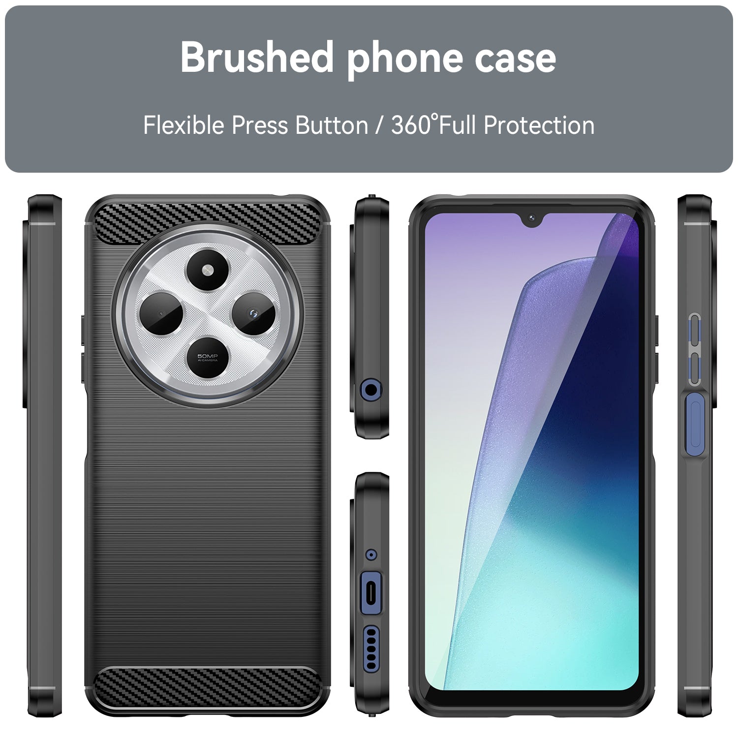 Xiaomi Redmi 14C 4G Carbon Fibre TPU Case Slim Shockproof Cover Black