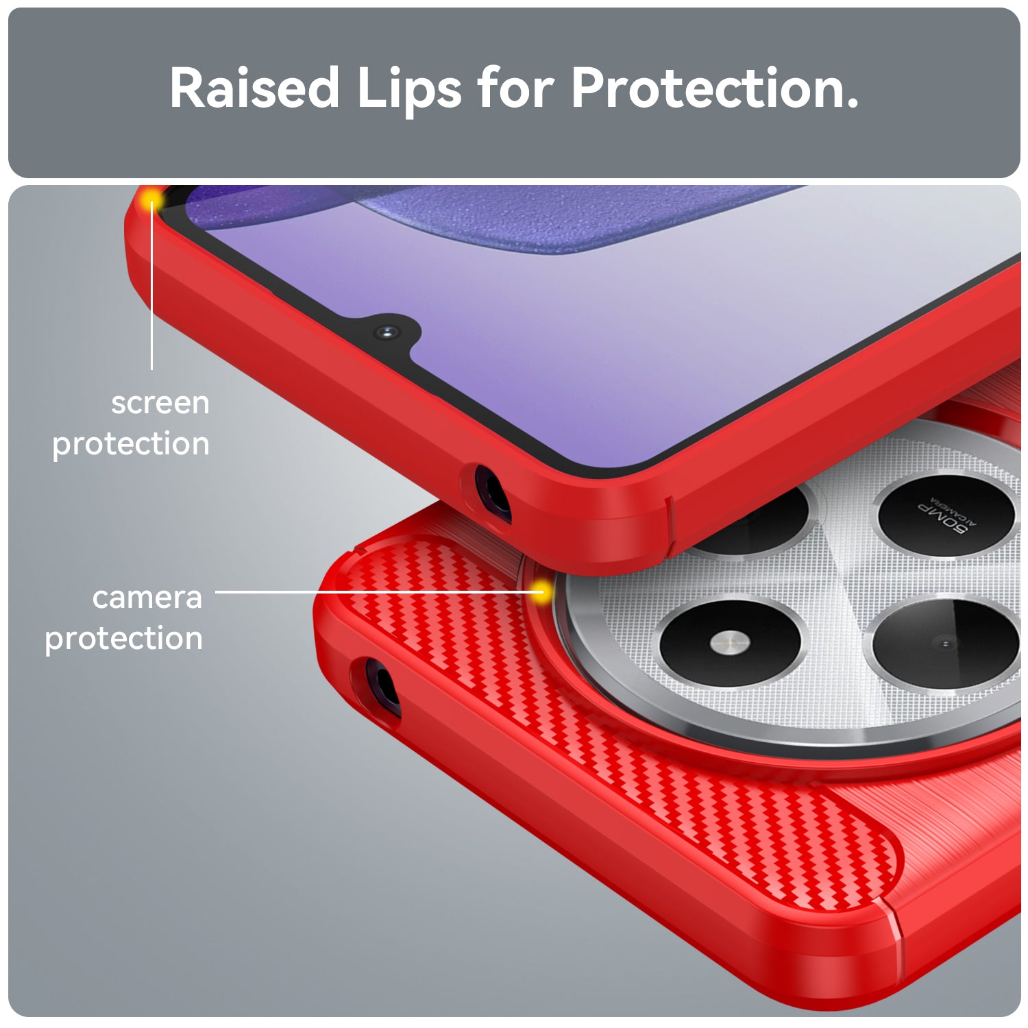 Xiaomi Redmi 14C 4G Carbon Fibre TPU Case Slim Shockproof Cover Red