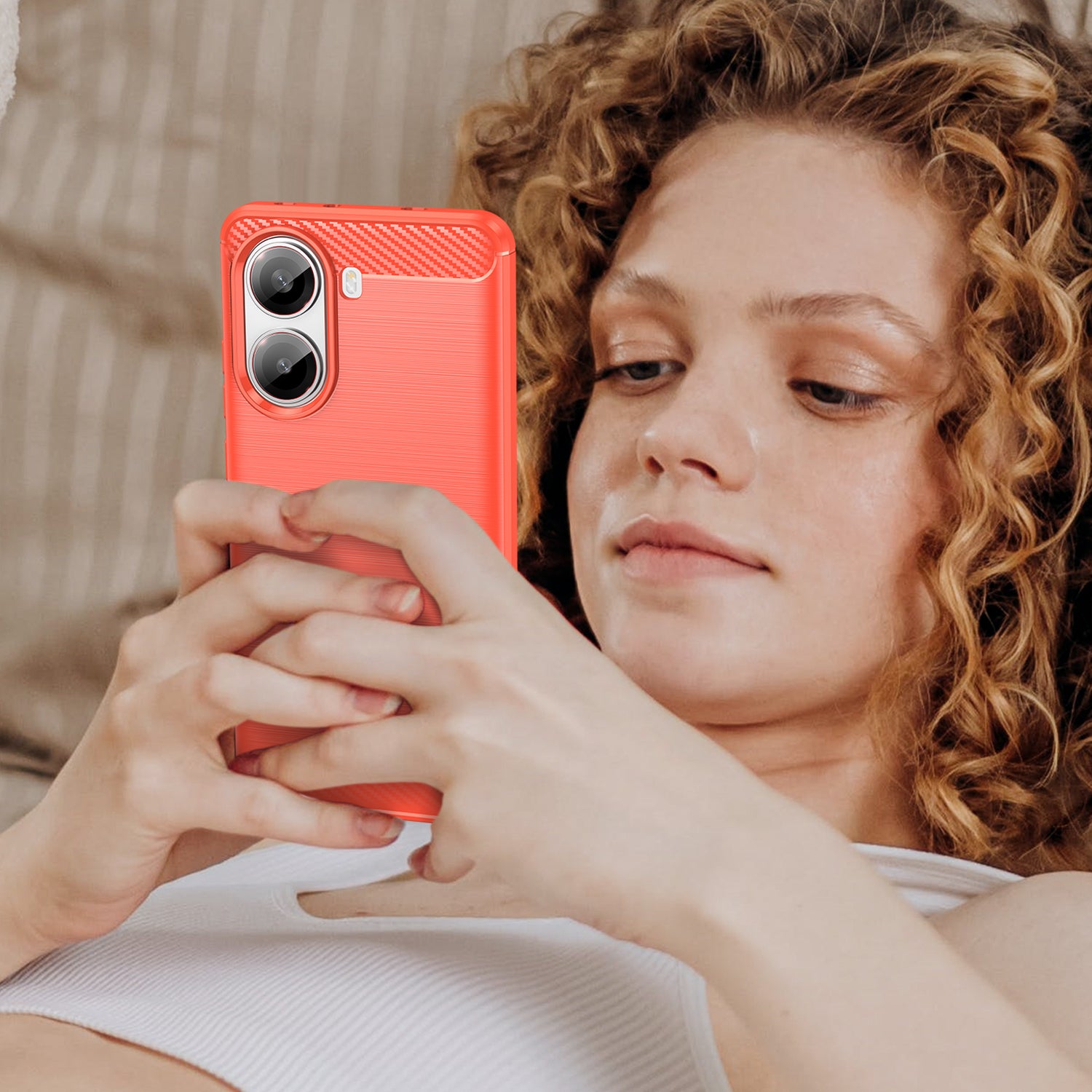 Xiaomi Poco X7 Pro Carbon Fibre TPU Case Slim Shockproof Cover Red