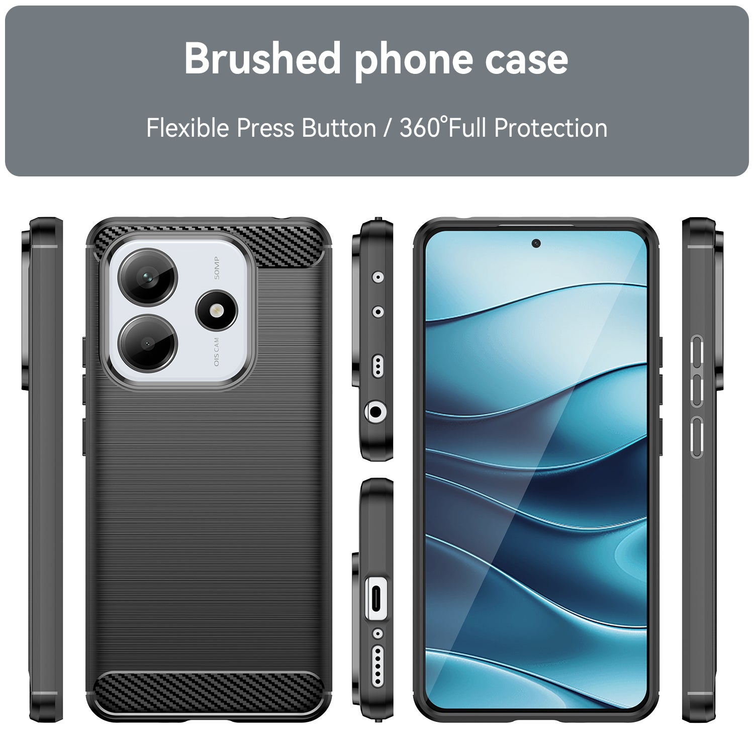Xiaomi Redmi Note 14 5G Carbon Fibre TPU Case Slim Shockproof Cover Black