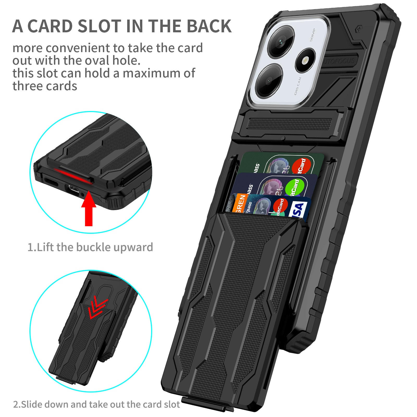 Xiaomi Redmi Note 14 5G Heavy Duty Kickstand Card Holder Case Shockproof Black