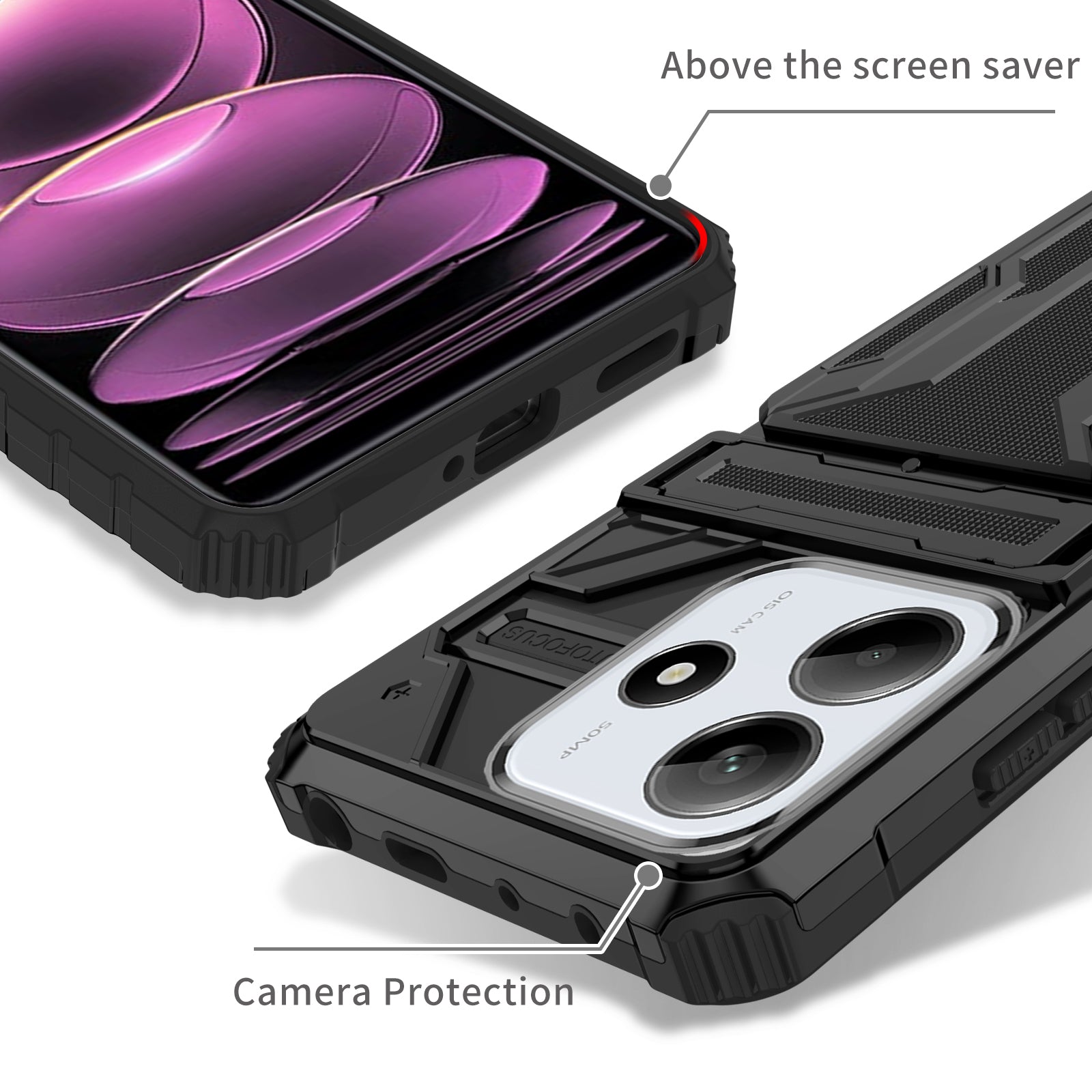 Xiaomi Redmi Note 14 5G Heavy Duty Kickstand Card Holder Case Shockproof Black