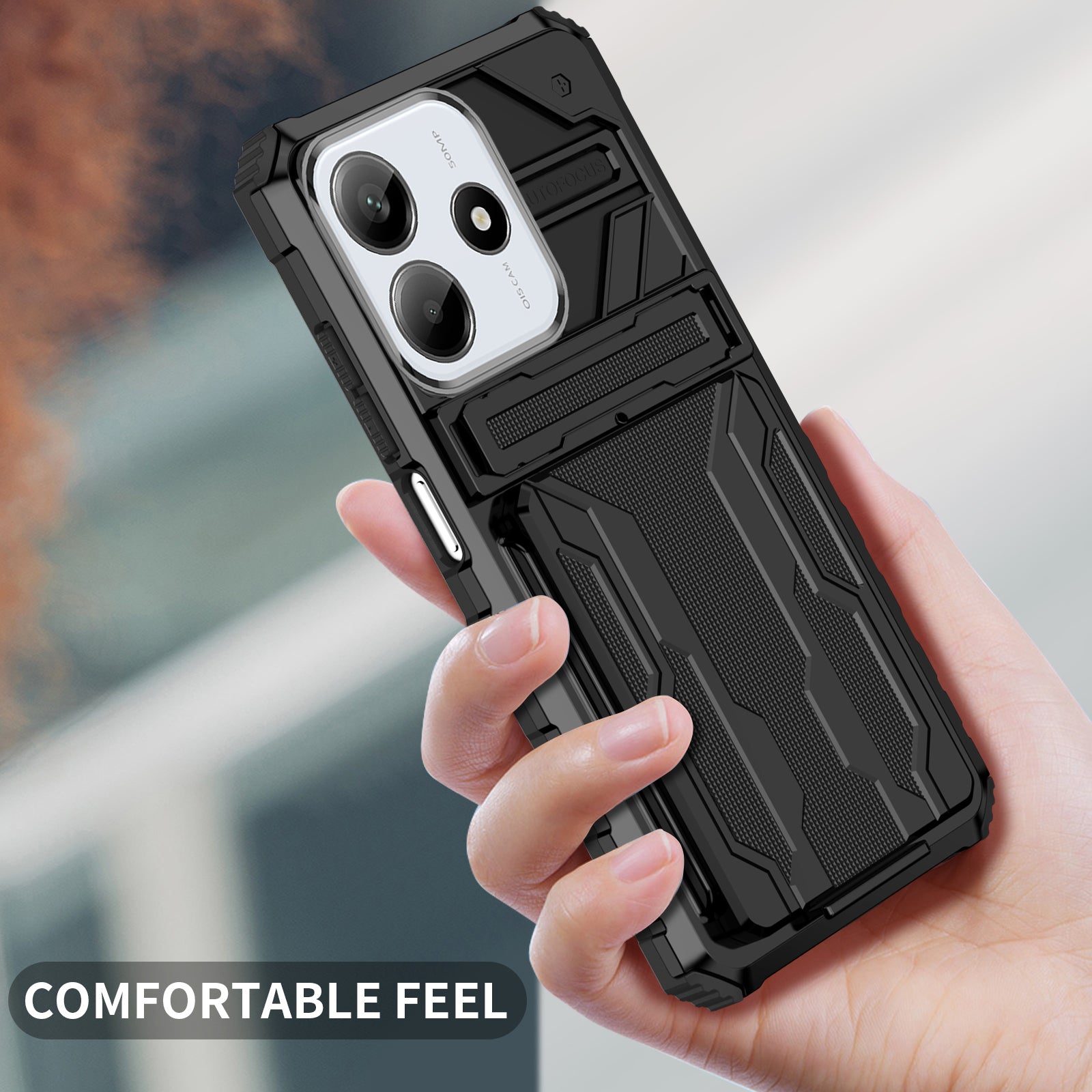 Xiaomi Redmi Note 14 5G Heavy Duty Kickstand Card Holder Case Shockproof Black