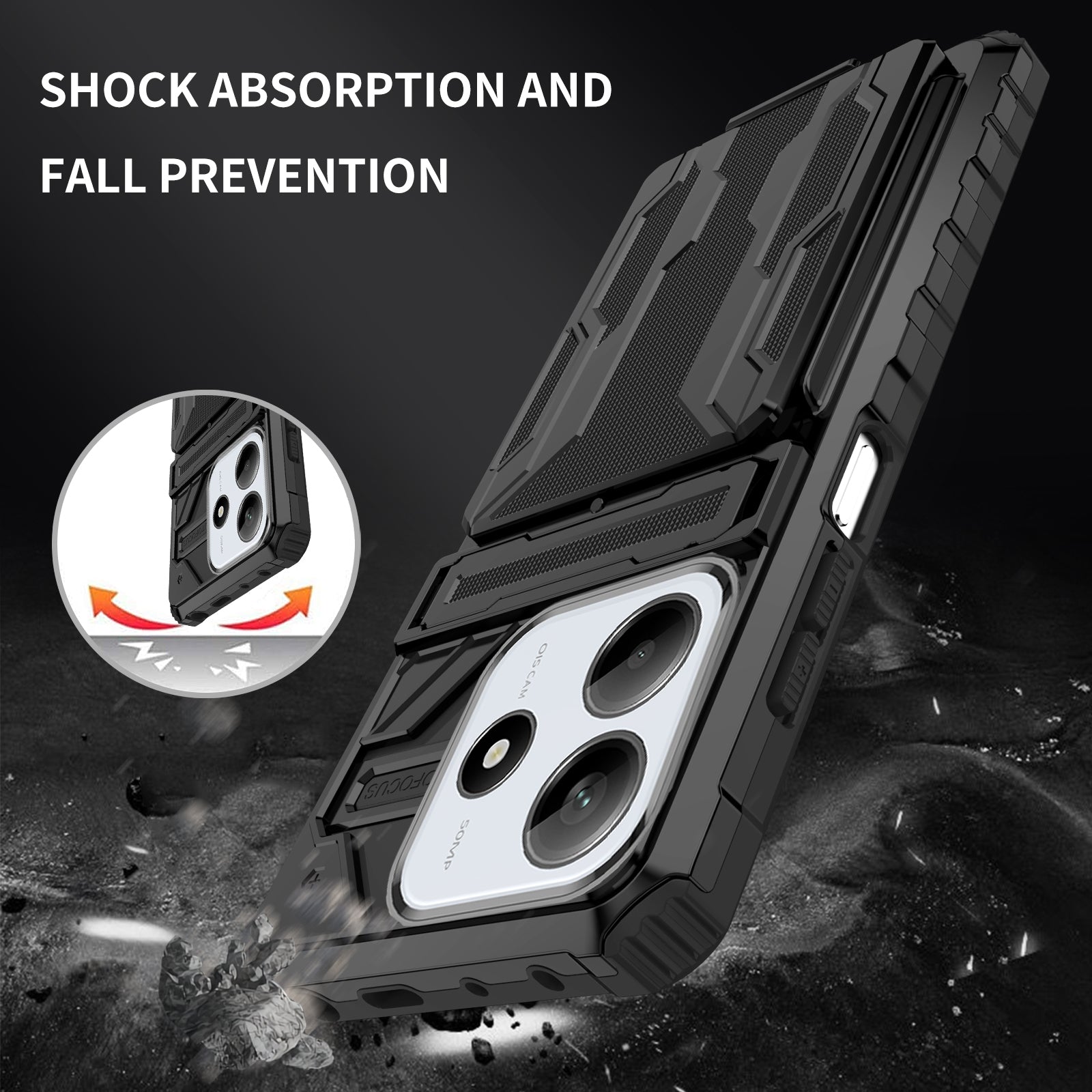 Xiaomi Redmi Note 14 5G Heavy Duty Kickstand Card Holder Case Shockproof Black
