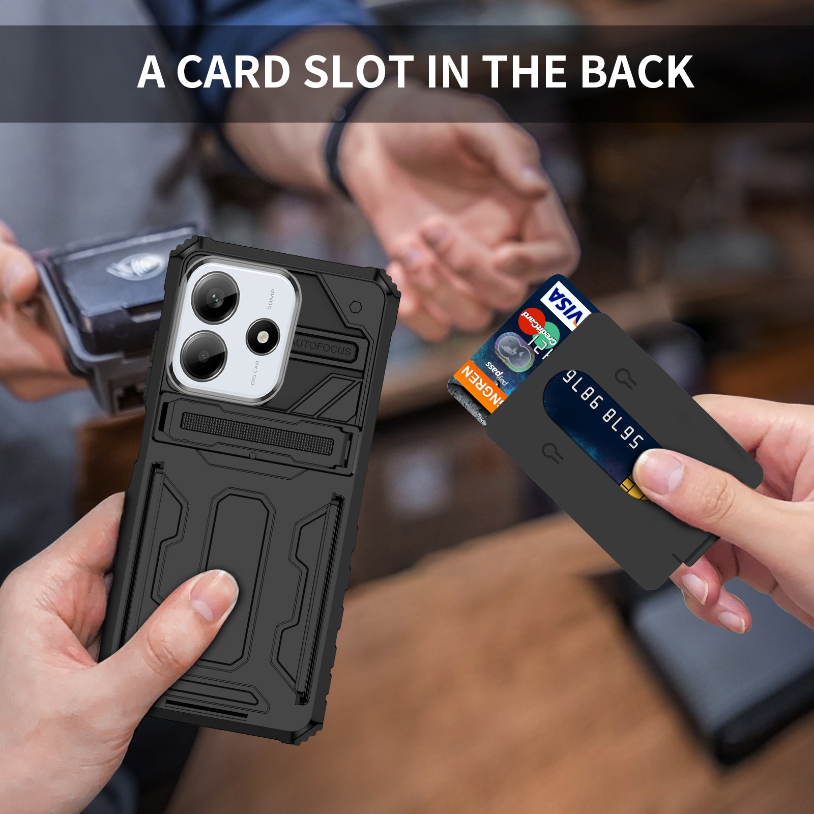 Xiaomi Redmi Note 14 5G Heavy Duty Kickstand Card Holder Case Shockproof Black