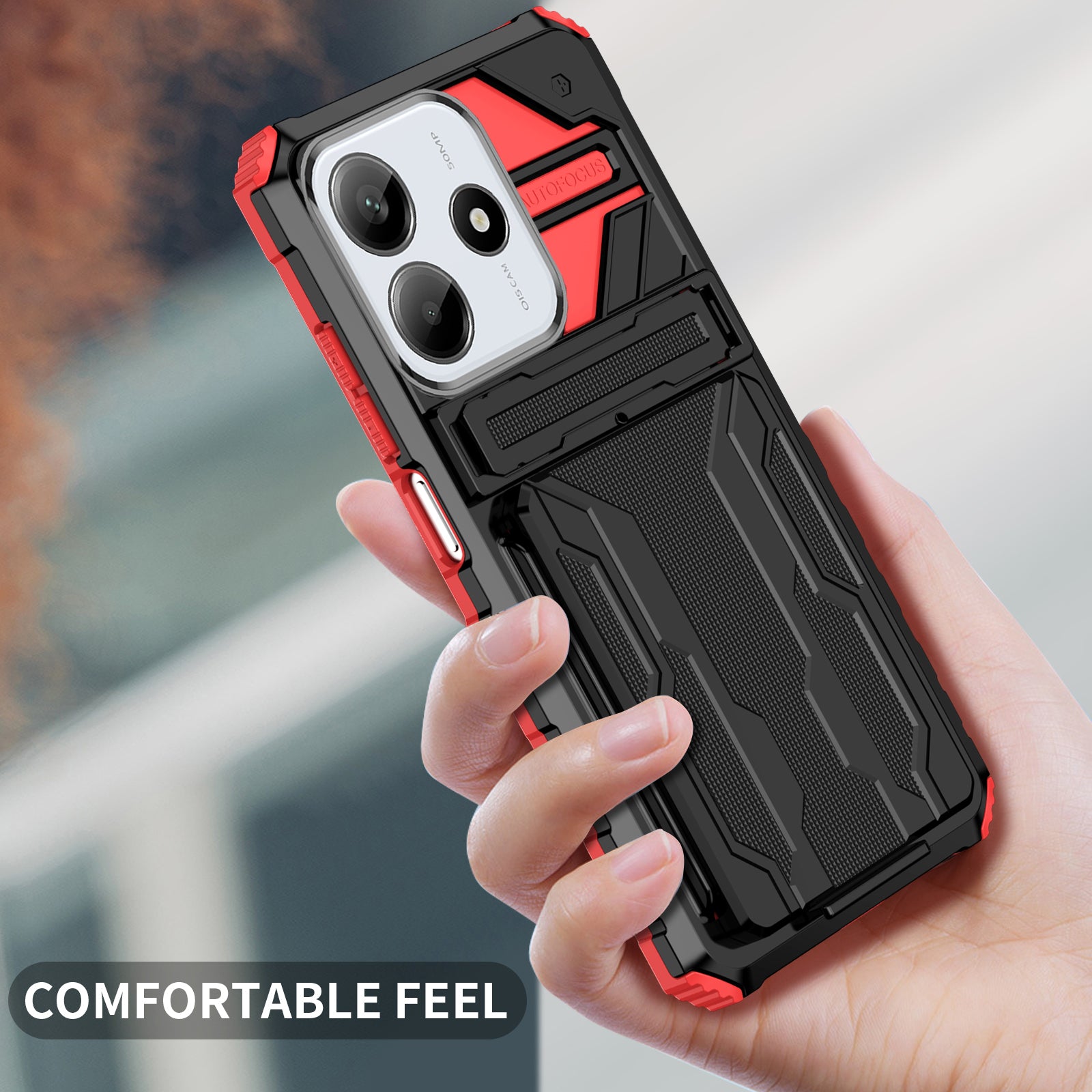 Xiaomi Redmi Note 14 5G Heavy Duty Kickstand Card Holder Case Shockproof Red