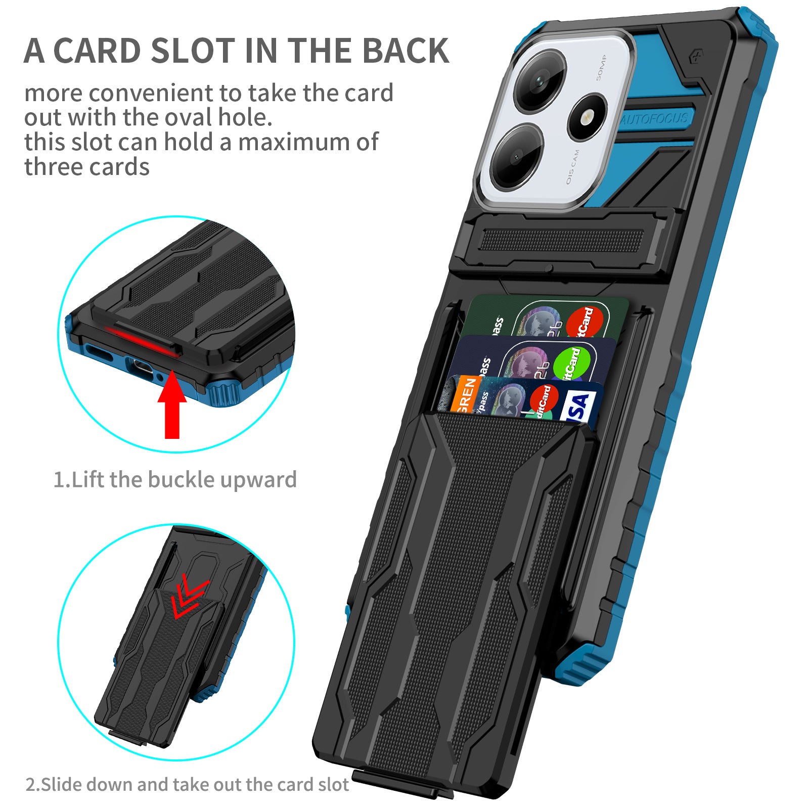Xiaomi Redmi Note 14 5G Heavy Duty Kickstand Card Holder Case Shockproof Navy