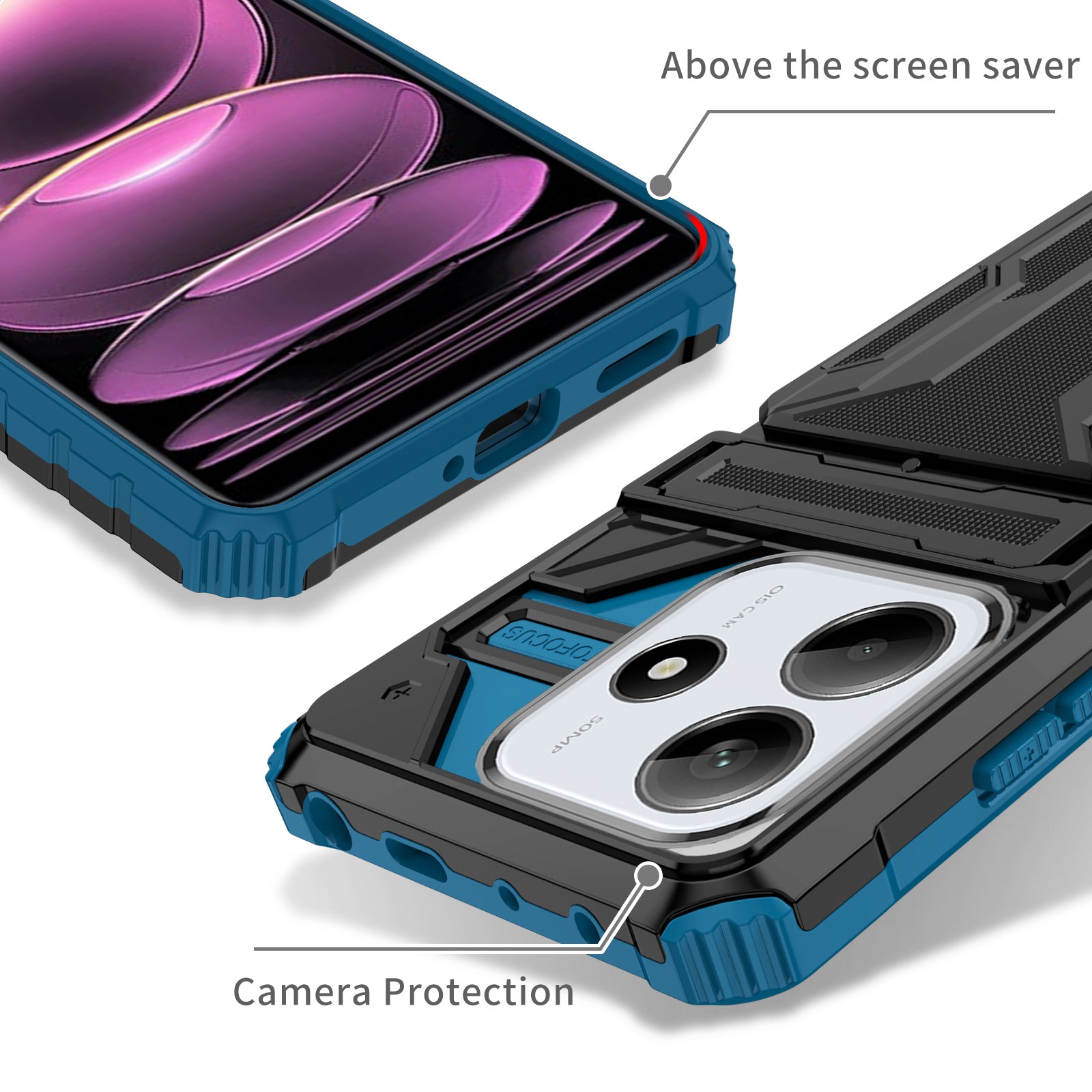 Xiaomi Redmi Note 14 5G Heavy Duty Kickstand Card Holder Case Shockproof Navy