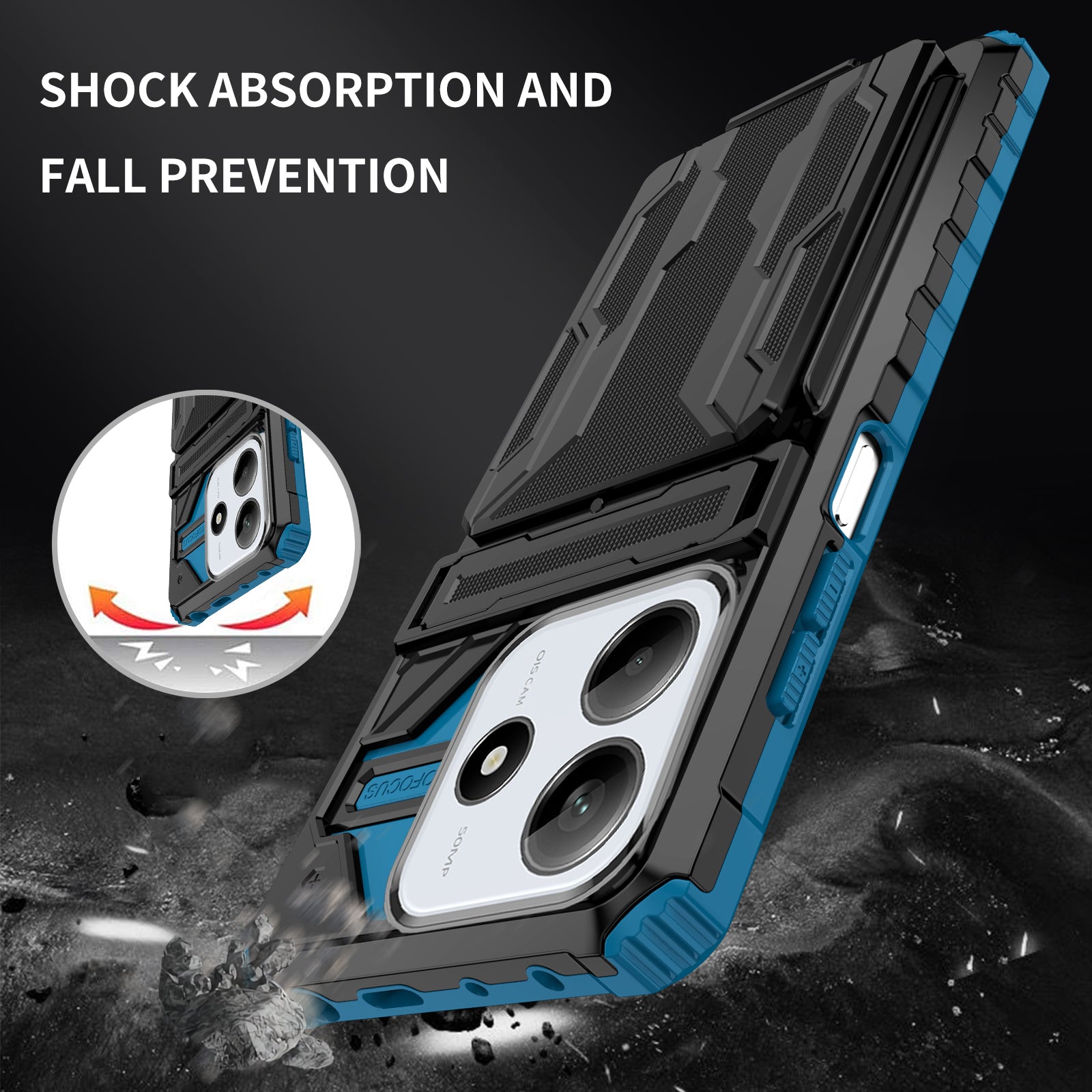 Xiaomi Redmi Note 14 5G Heavy Duty Kickstand Card Holder Case Shockproof Navy