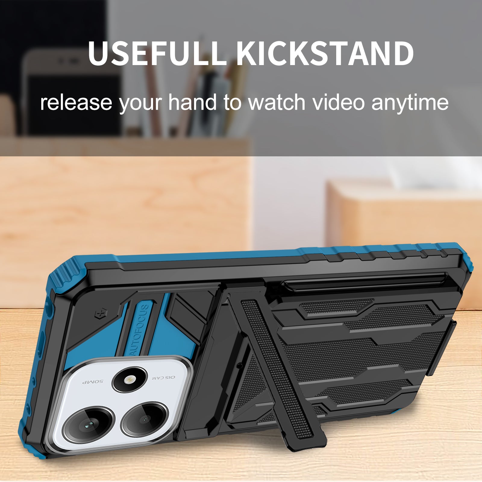 Xiaomi Redmi Note 14 5G Heavy Duty Kickstand Card Holder Case Shockproof Navy