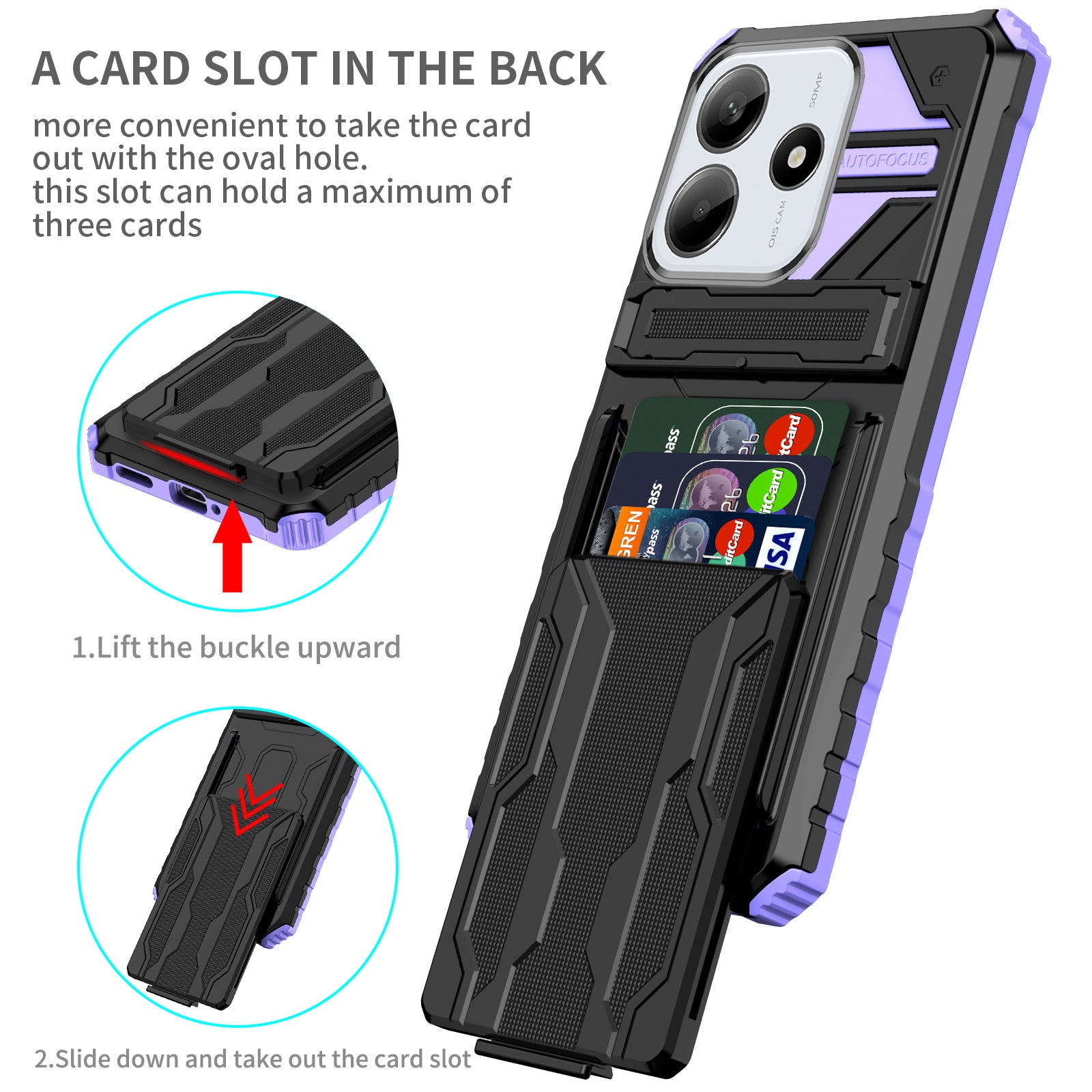 Xiaomi Redmi Note 14 5G Heavy Duty Kickstand Card Holder Case Shockproof Purple