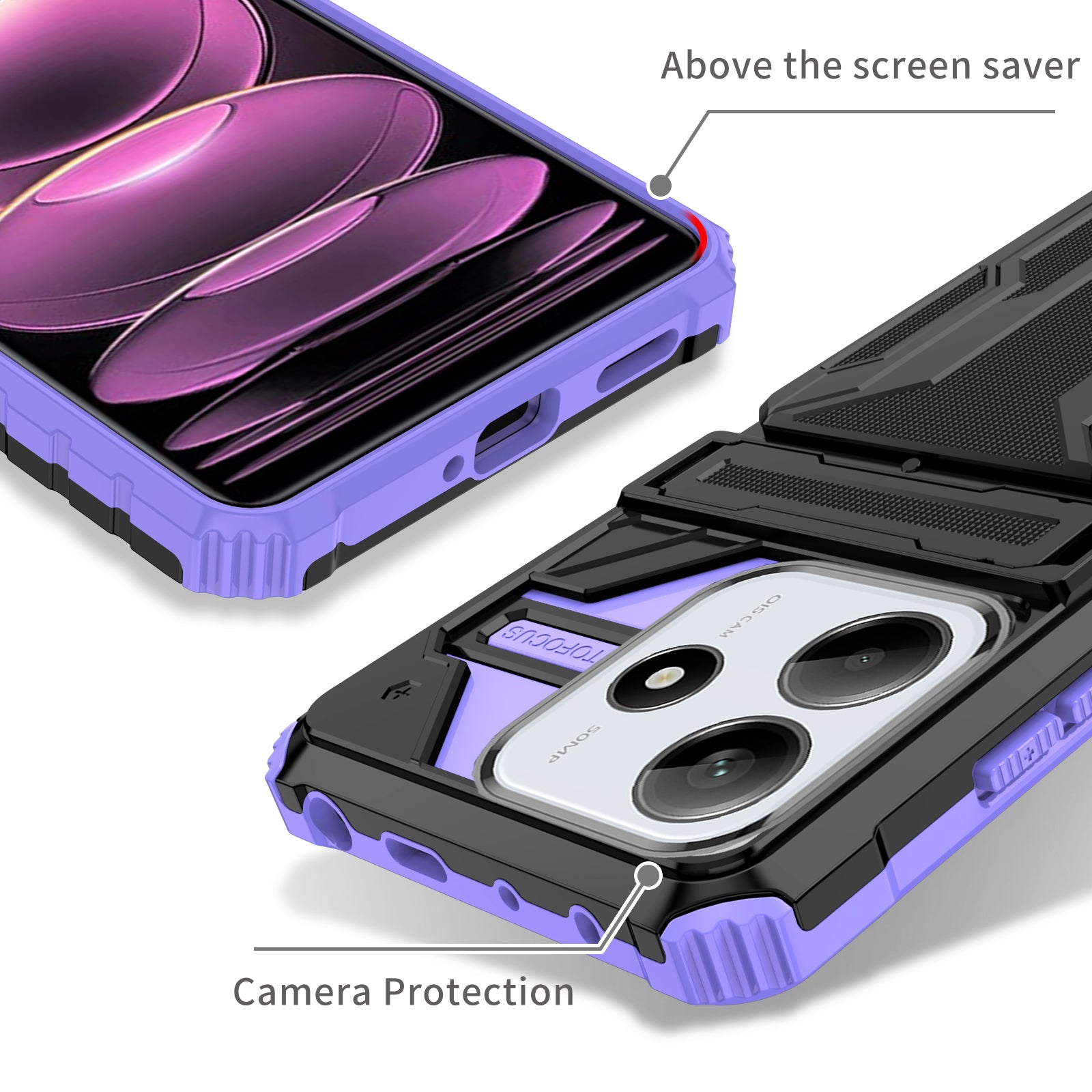 Xiaomi Redmi Note 14 5G Heavy Duty Kickstand Card Holder Case Shockproof Purple