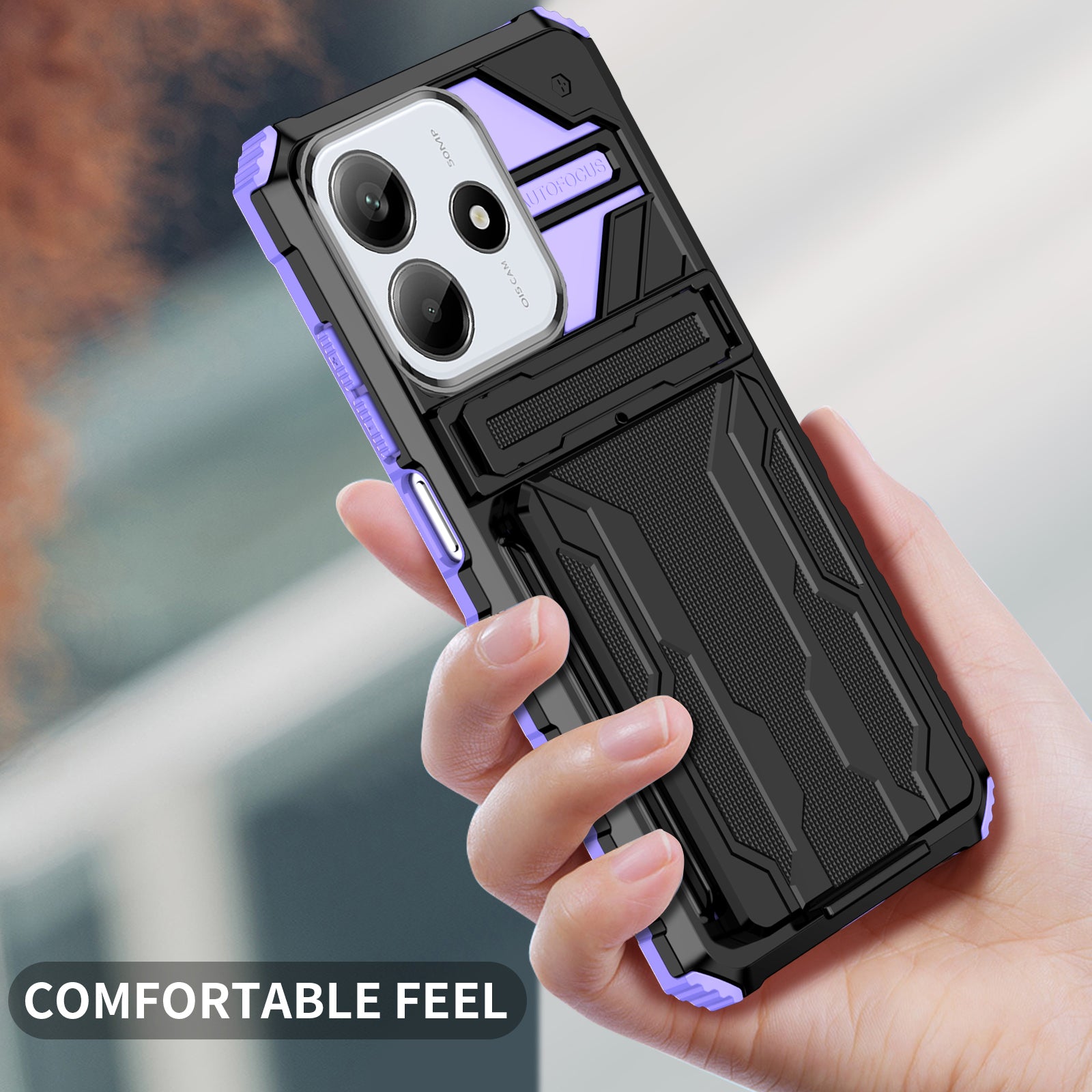 Xiaomi Redmi Note 14 5G Heavy Duty Kickstand Card Holder Case Shockproof Purple