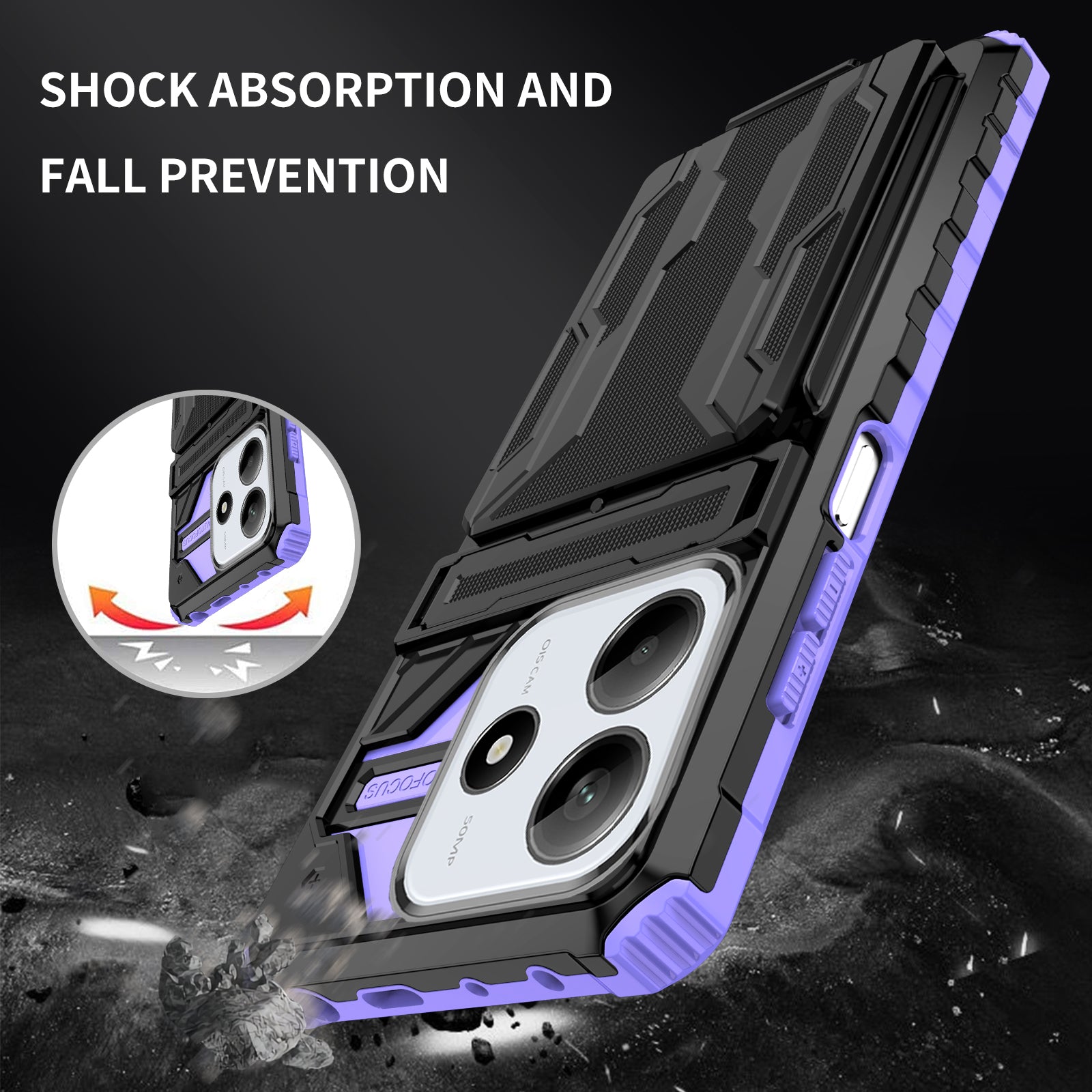 Xiaomi Redmi Note 14 5G Heavy Duty Kickstand Card Holder Case Shockproof Purple