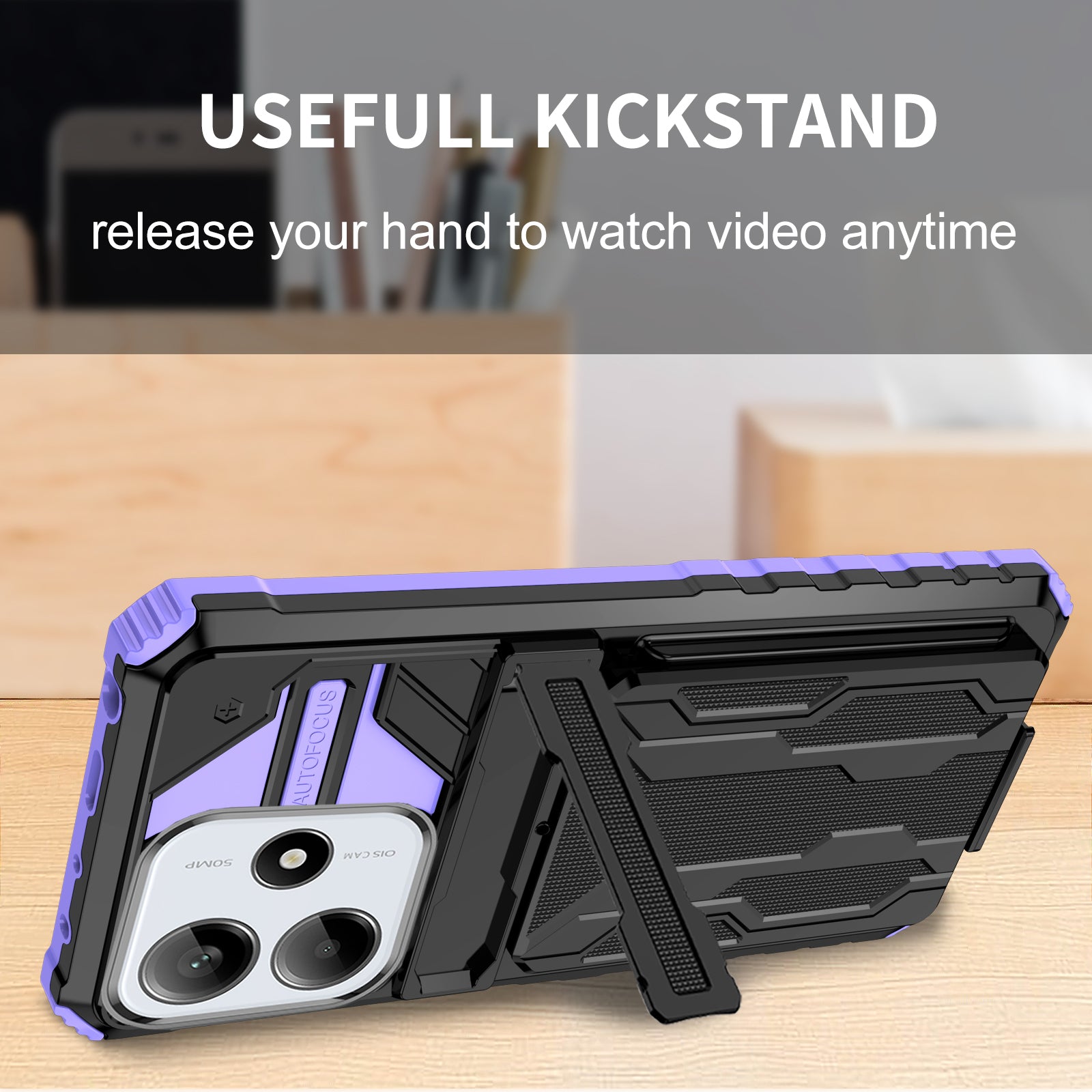Xiaomi Redmi Note 14 5G Heavy Duty Kickstand Card Holder Case Shockproof Purple