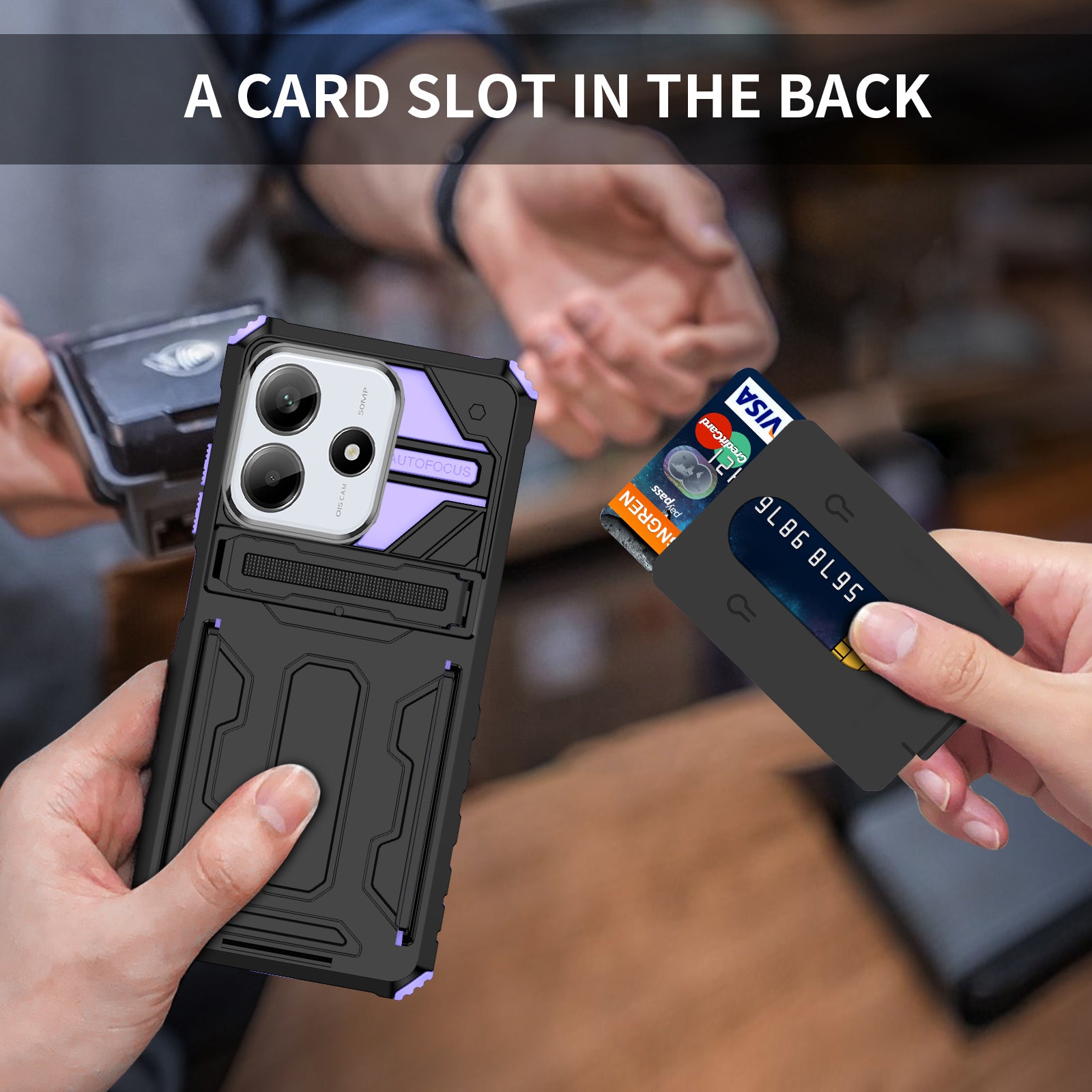 Xiaomi Redmi Note 14 5G Heavy Duty Kickstand Card Holder Case Shockproof Purple