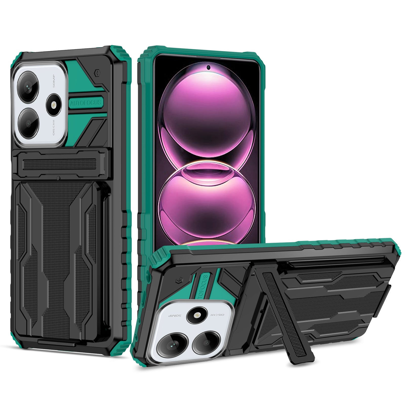 Xiaomi Redmi Note 14 5G Heavy Duty Kickstand Card Holder Case Shockproof Teal