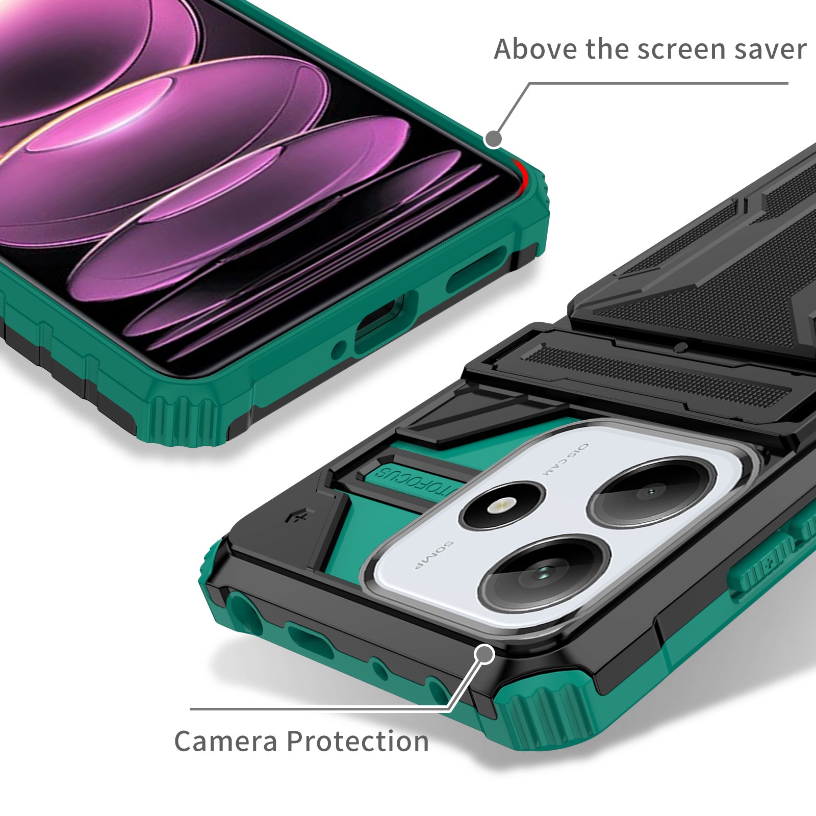 Xiaomi Redmi Note 14 5G Heavy Duty Kickstand Card Holder Case Shockproof Teal