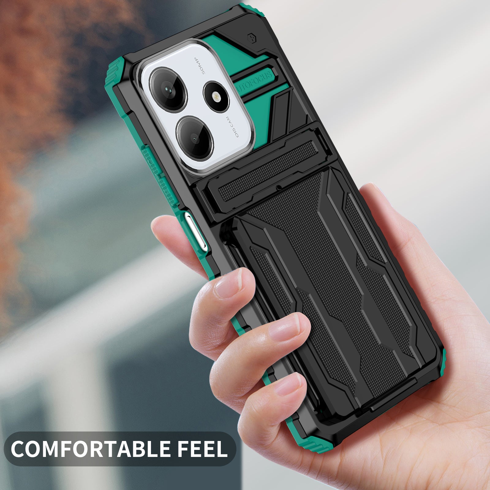 Xiaomi Redmi Note 14 5G Heavy Duty Kickstand Card Holder Case Shockproof Teal