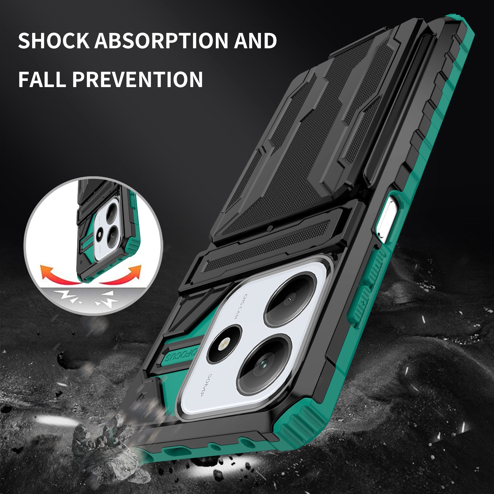 Xiaomi Redmi Note 14 5G Heavy Duty Kickstand Card Holder Case Shockproof Teal