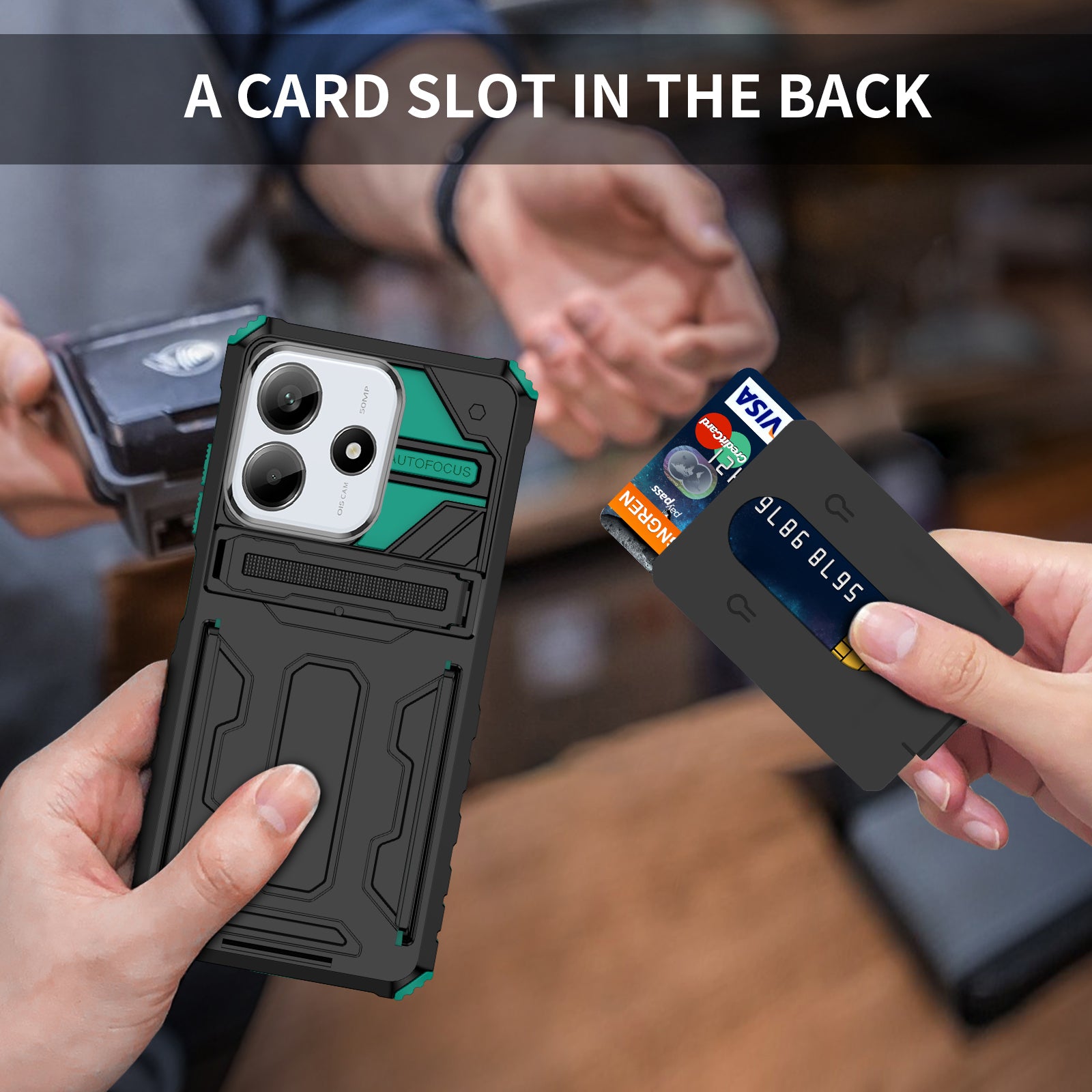 Xiaomi Redmi Note 14 5G Heavy Duty Kickstand Card Holder Case Shockproof Teal