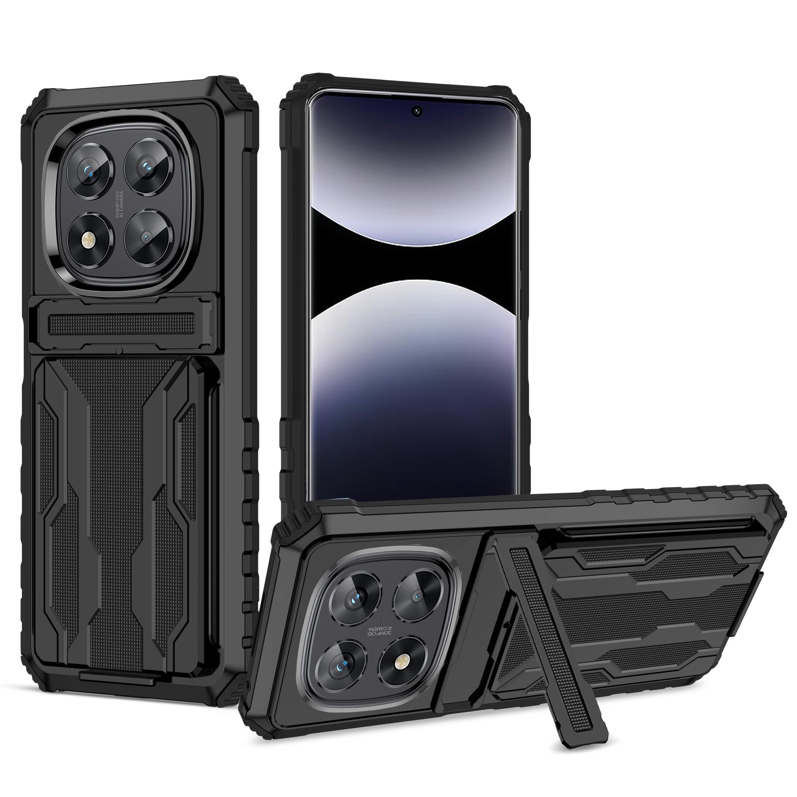 Xiaomi Redmi Note 14 Pro 5G Heavy Duty Kickstand Card Holder Case Shockproof Black