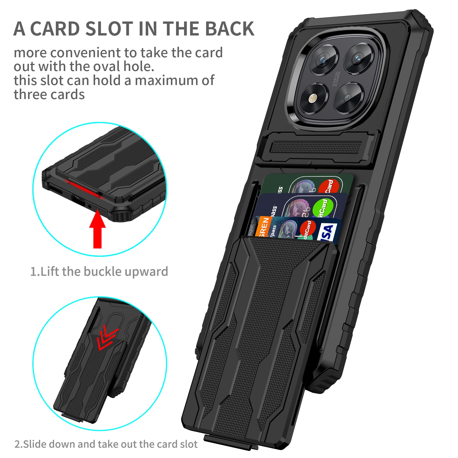 Xiaomi Redmi Note 14 Pro 5G Heavy Duty Kickstand Card Holder Case Shockproof Black