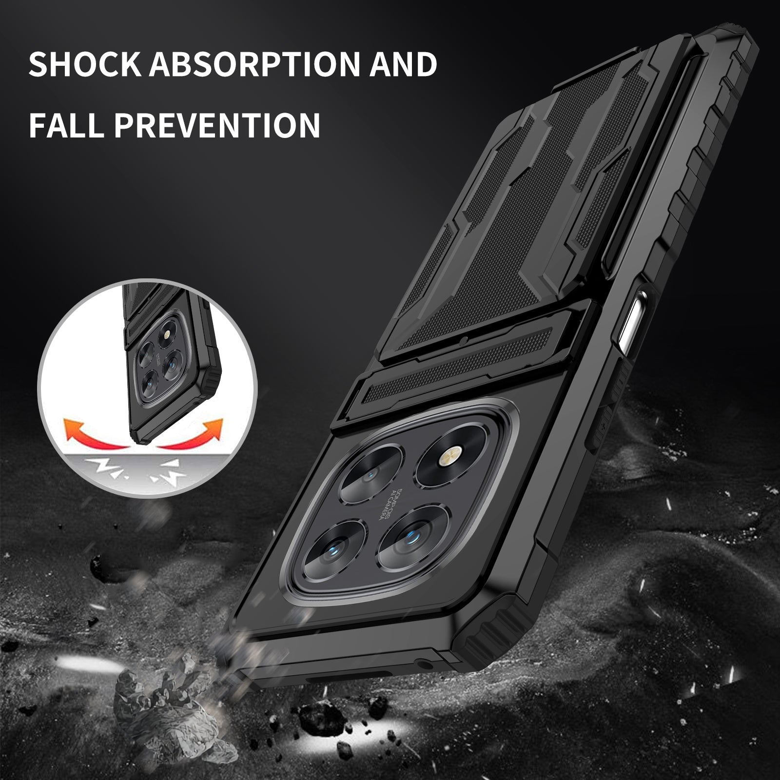 Xiaomi Redmi Note 14 Pro 5G Heavy Duty Kickstand Card Holder Case Shockproof Black