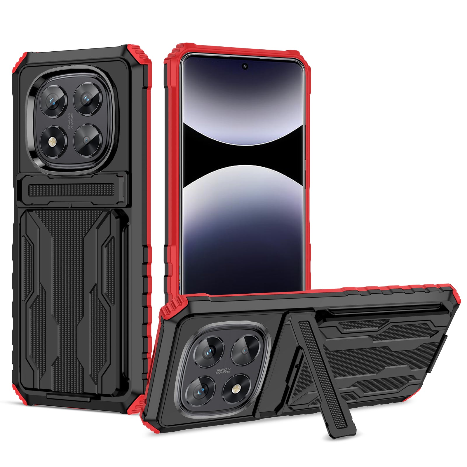 Xiaomi Redmi Note 14 Pro 5G Heavy Duty Kickstand Card Holder Case Shockproof Red