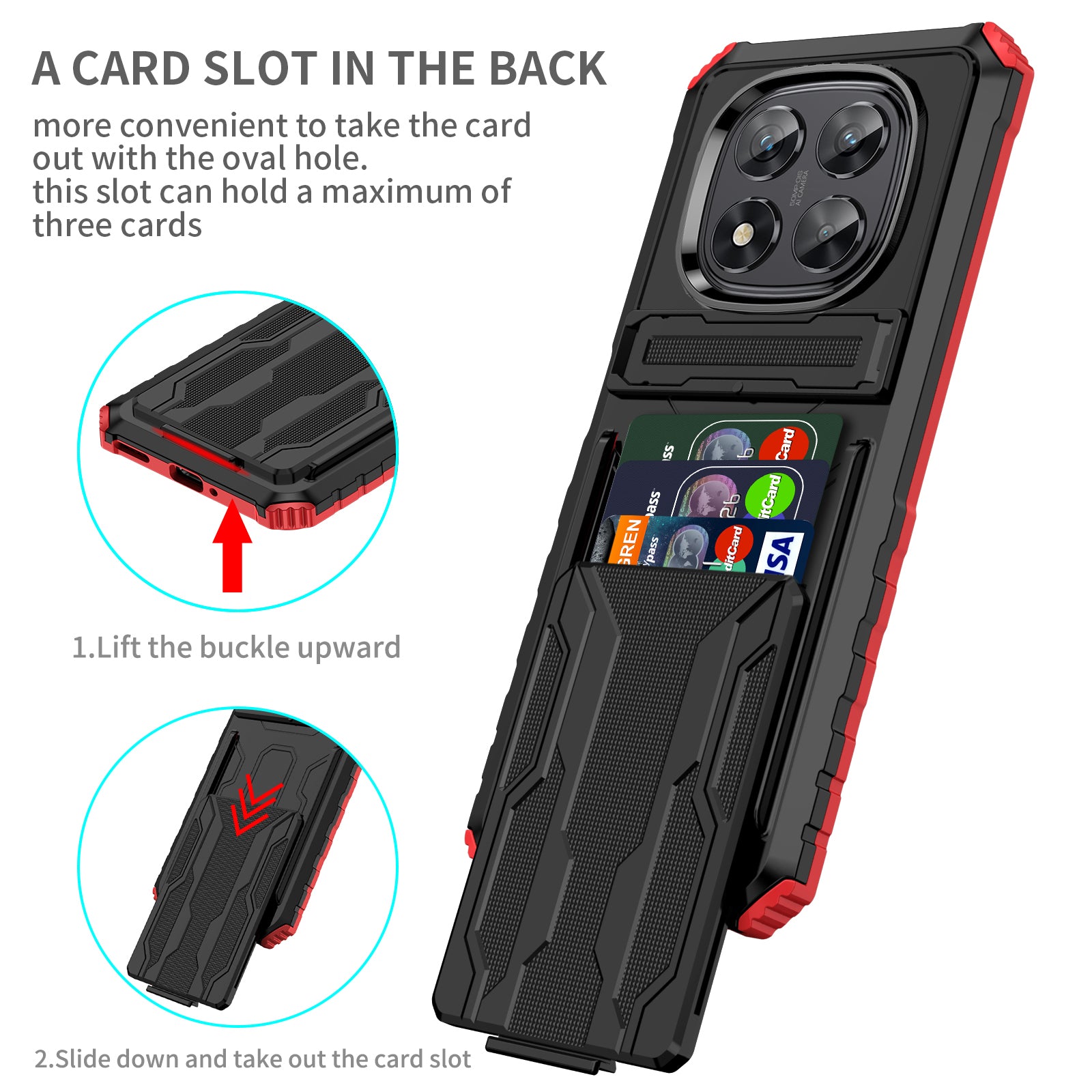 Xiaomi Redmi Note 14 Pro 5G Heavy Duty Kickstand Card Holder Case Shockproof Red