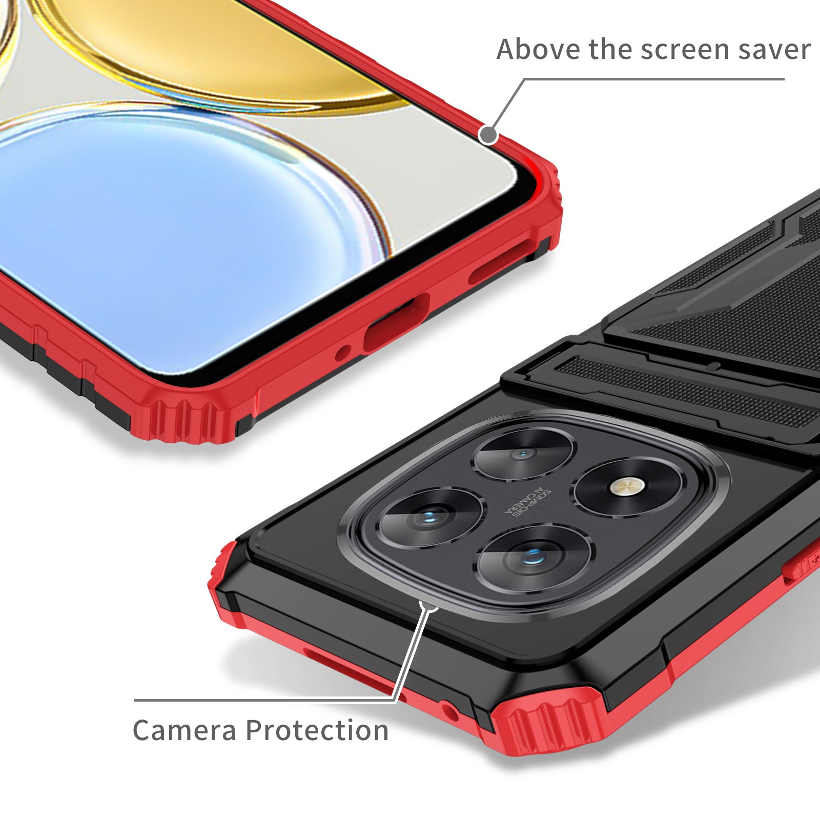 Xiaomi Redmi Note 14 Pro 5G Heavy Duty Kickstand Card Holder Case Shockproof Red