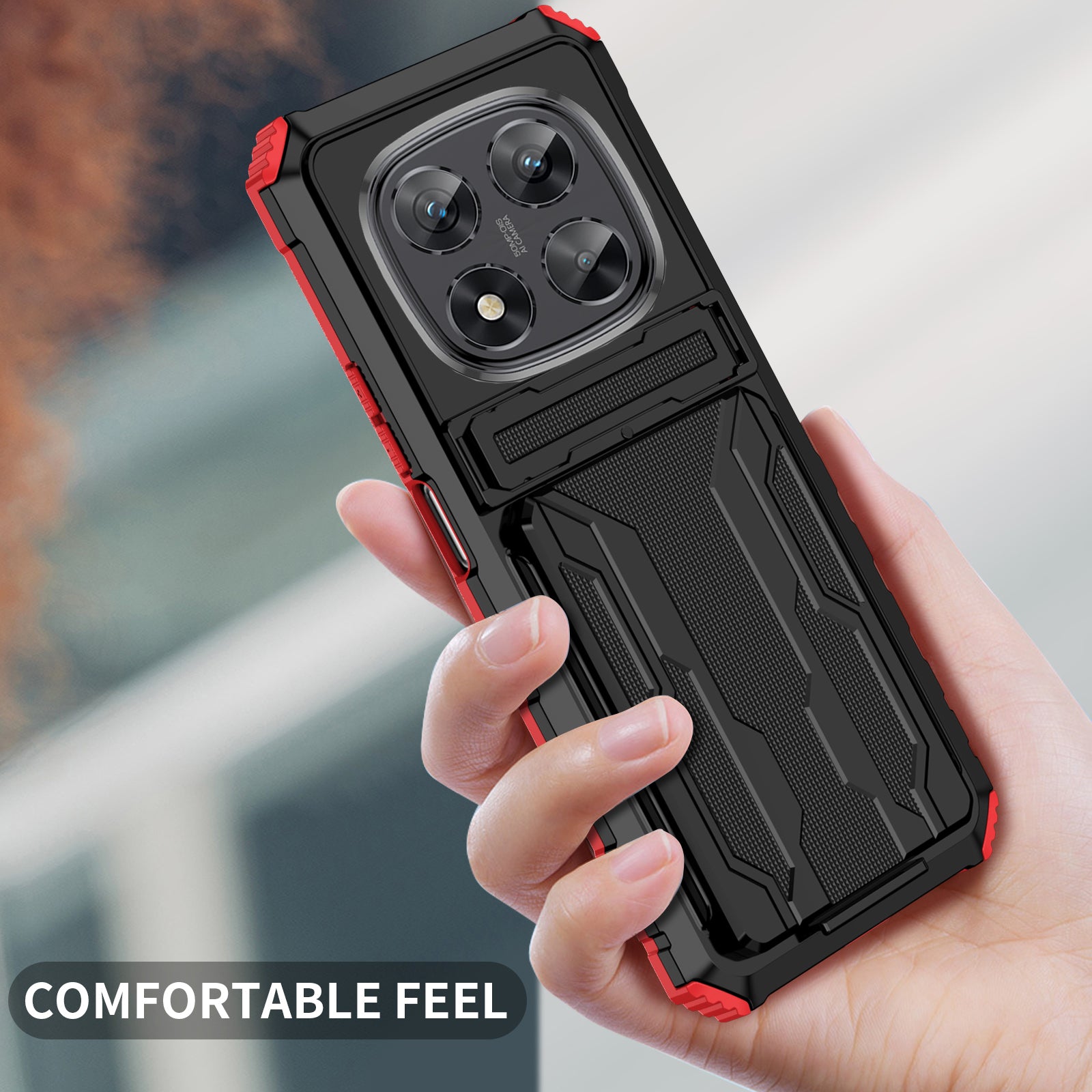 Xiaomi Redmi Note 14 Pro 5G Heavy Duty Kickstand Card Holder Case Shockproof Red