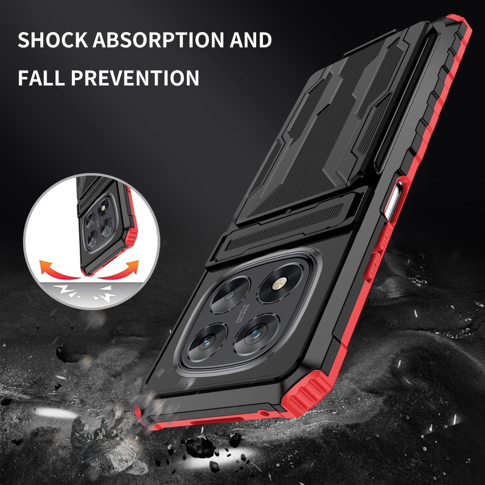 Xiaomi Redmi Note 14 Pro 5G Heavy Duty Kickstand Card Holder Case Shockproof Red