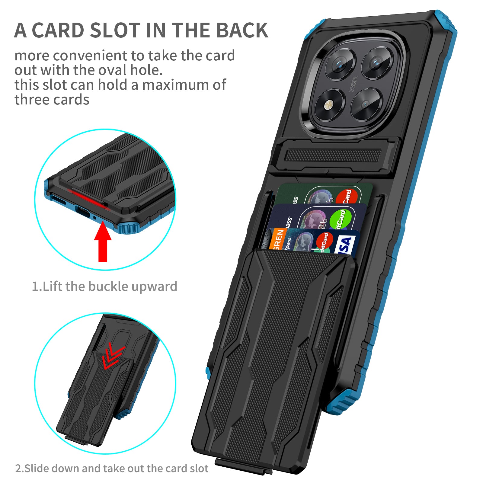 Xiaomi Redmi Note 14 Pro 5G Heavy Duty Kickstand Card Holder Case Shockproof Navy
