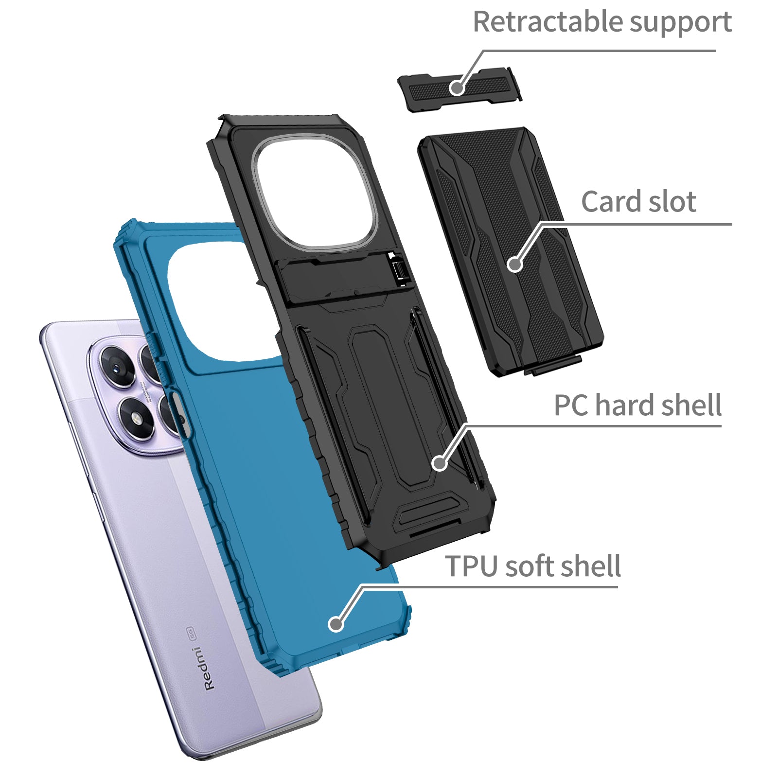 Xiaomi Redmi Note 14 Pro 5G Heavy Duty Kickstand Card Holder Case Shockproof Navy