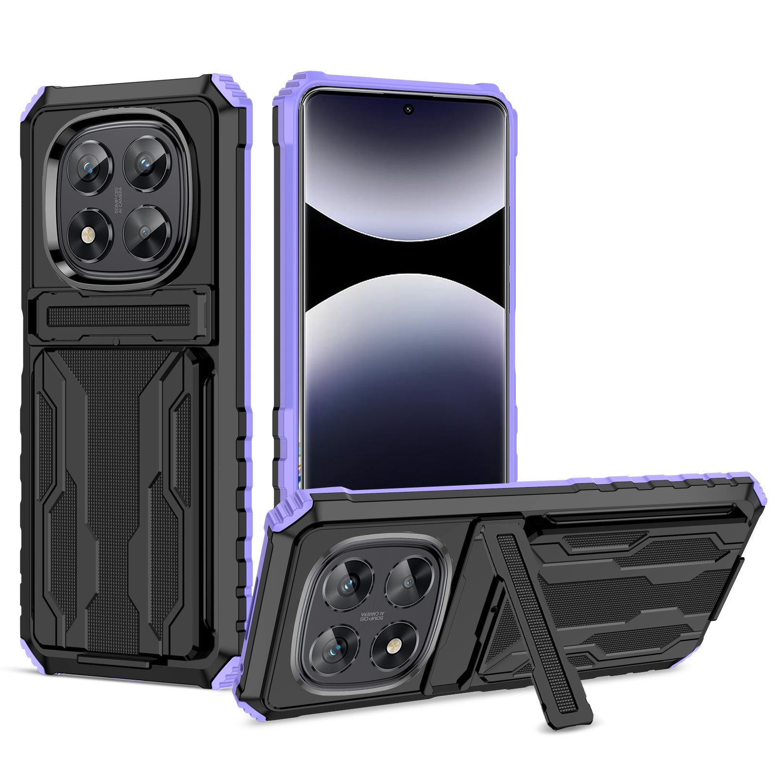 Xiaomi Redmi Note 14 Pro 5G Heavy Duty Kickstand Card Holder Case Shockproof Purple