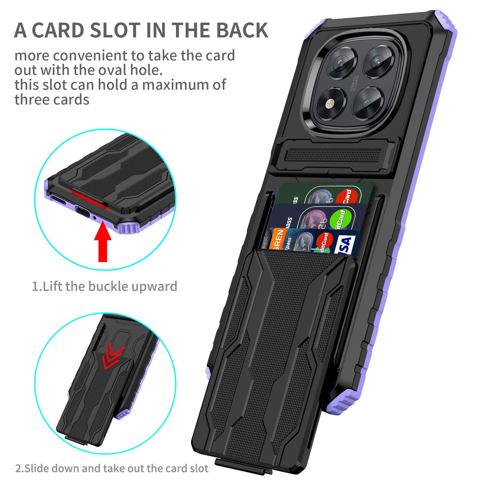 Xiaomi Redmi Note 14 Pro 5G Heavy Duty Kickstand Card Holder Case Shockproof Purple