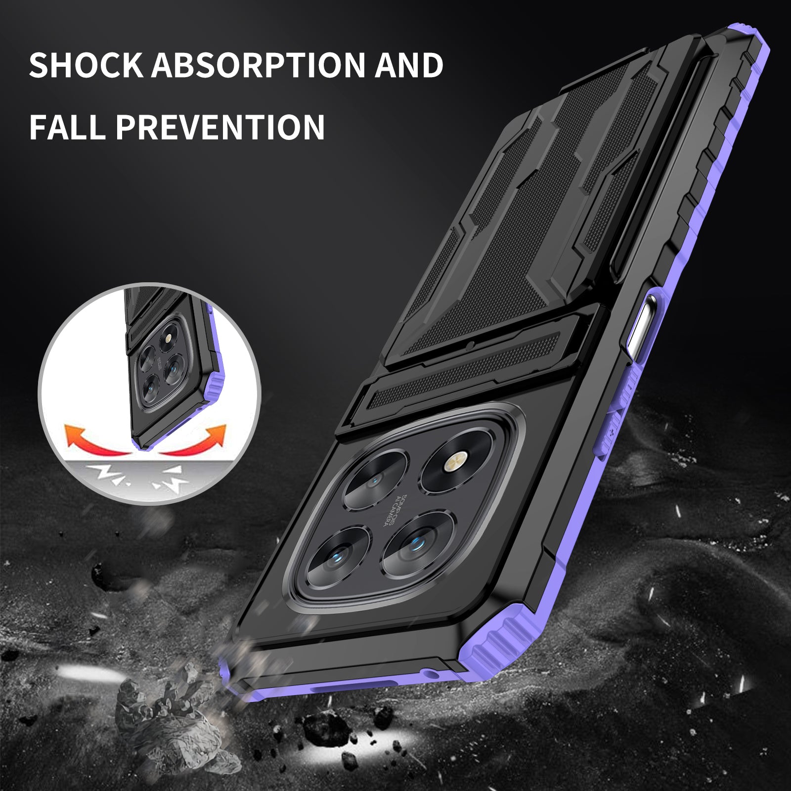 Xiaomi Redmi Note 14 Pro 5G Heavy Duty Kickstand Card Holder Case Shockproof Purple