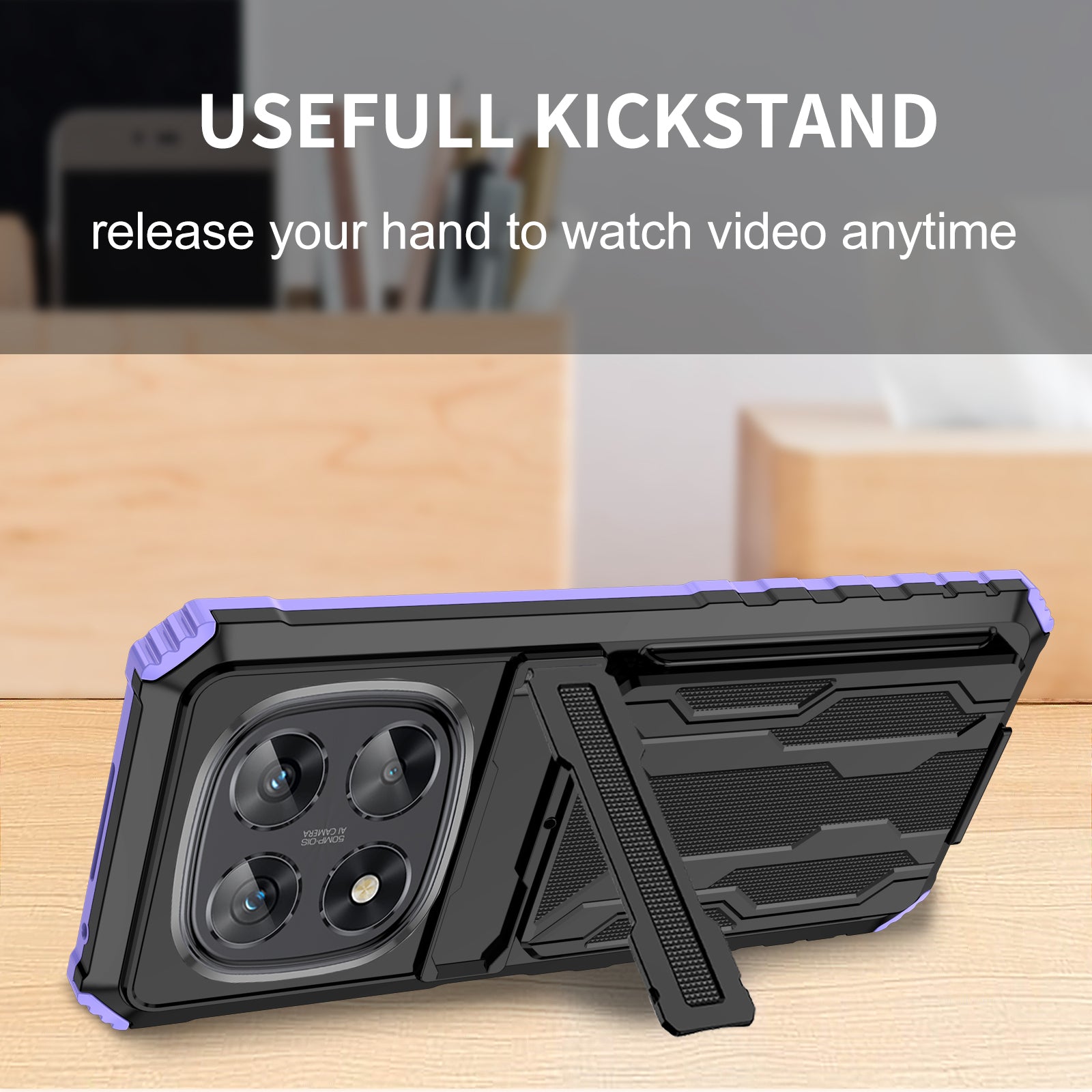 Xiaomi Redmi Note 14 Pro 5G Heavy Duty Kickstand Card Holder Case Shockproof Purple