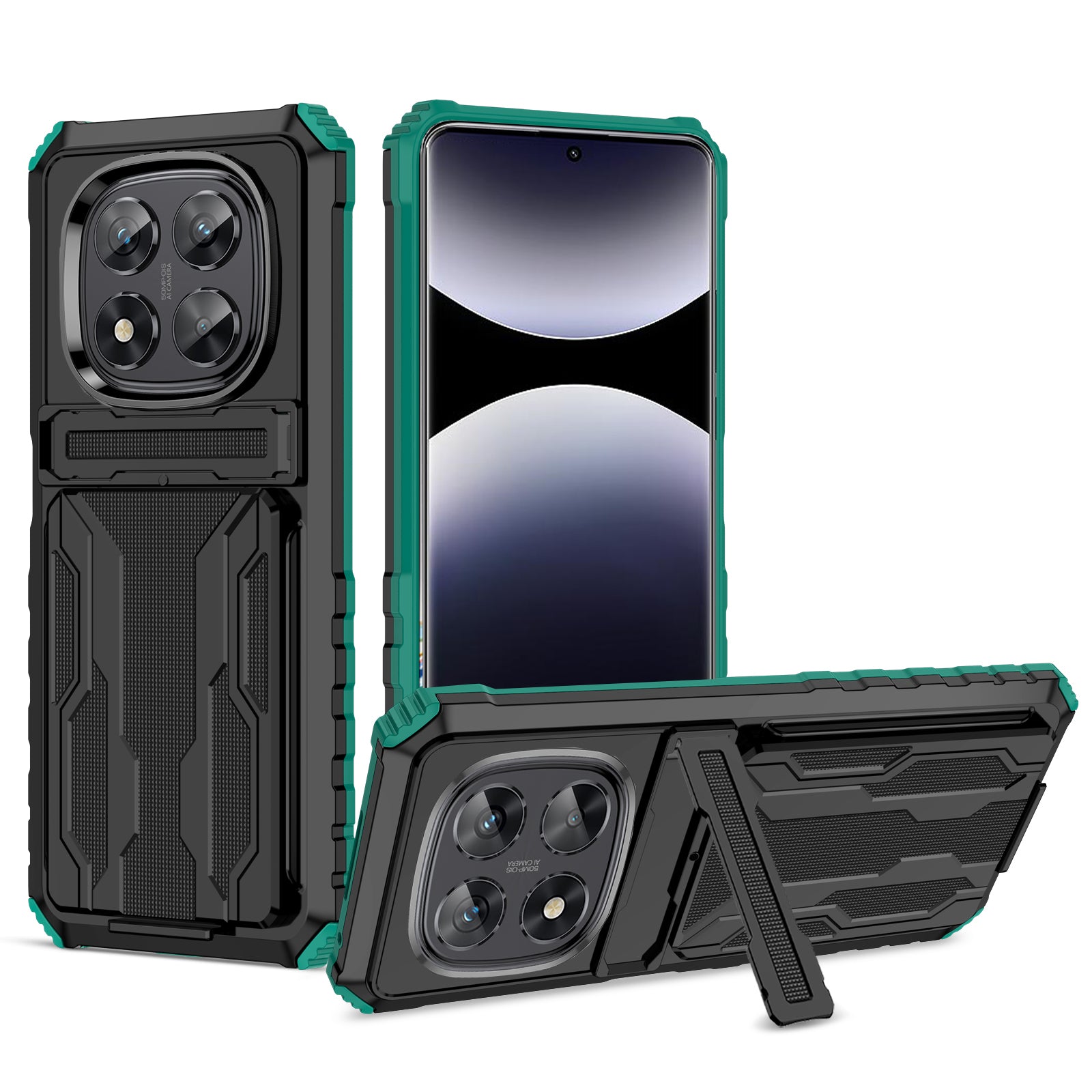 Xiaomi Redmi Note 14 Pro 5G Heavy Duty Kickstand Card Holder Case Shockproof Teal